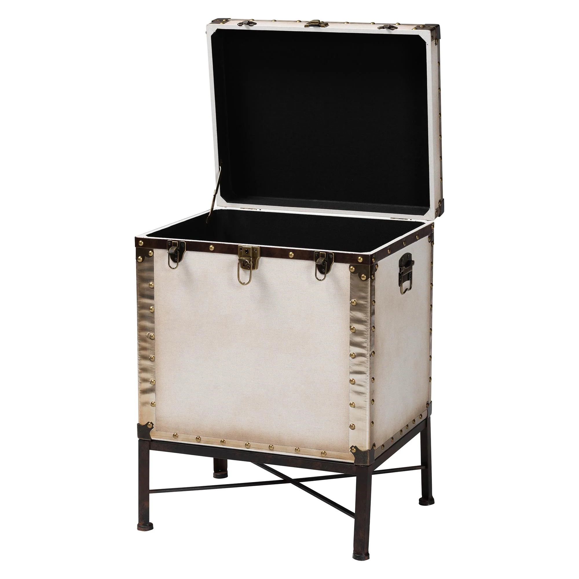 Baxton Studio Laura Vintage White Canvas Lift-Top Trunk End Table - Image 6