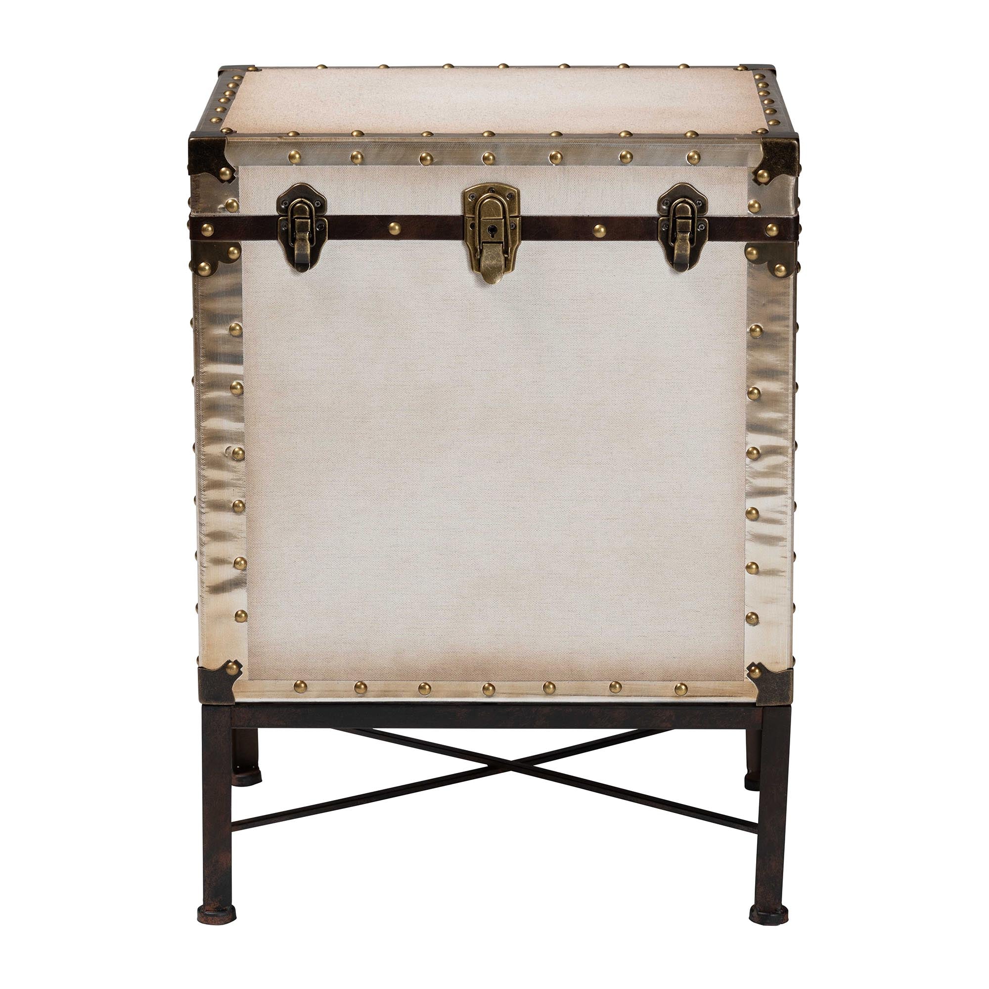 Baxton Studio Laura Vintage White Canvas Lift-Top Trunk End Table - Image 7