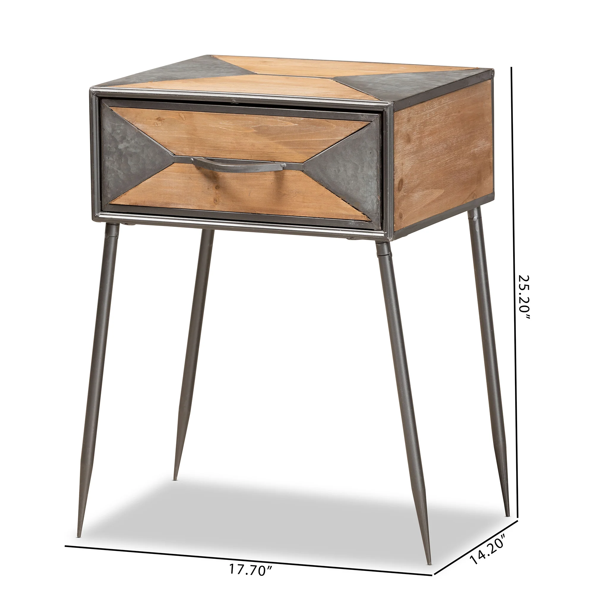 Baxton Studio Laurel Rustic Industrial Antique Grey Finished Metal and Whitewashed Oak Brown Finished Wood 1-Drawer End Table - Image 3