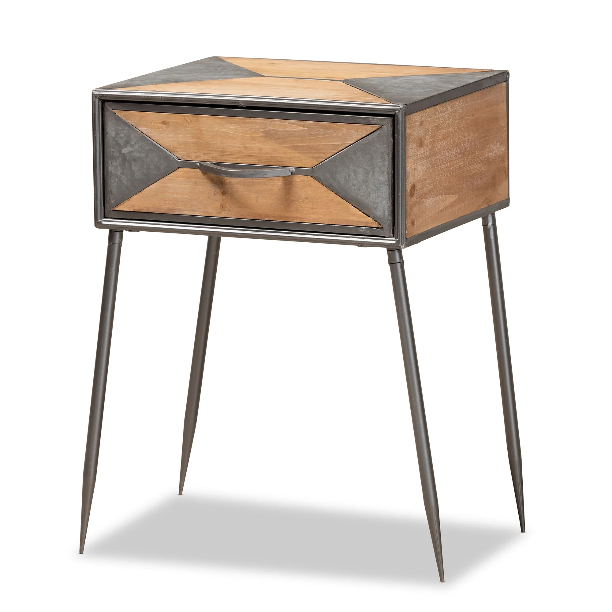 Baxton Studio Laurel Rustic Industrial Antique Grey Finished Metal and Whitewashed Oak Brown Finished Wood 1-Drawer End Table - Image 4
