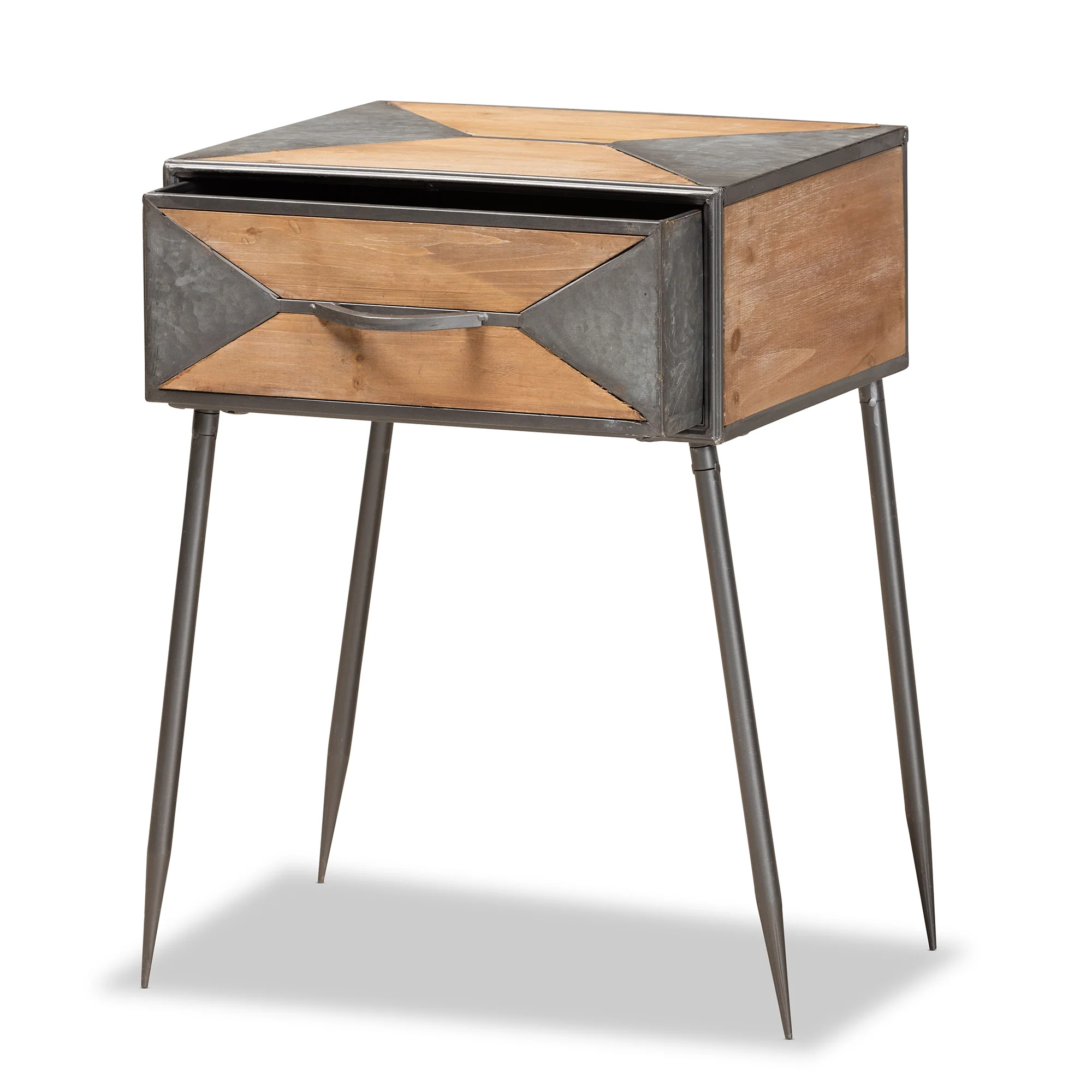 Baxton Studio Laurel Rustic Industrial Antique Grey Finished Metal and Whitewashed Oak Brown Finished Wood 1-Drawer End Table - Image 5