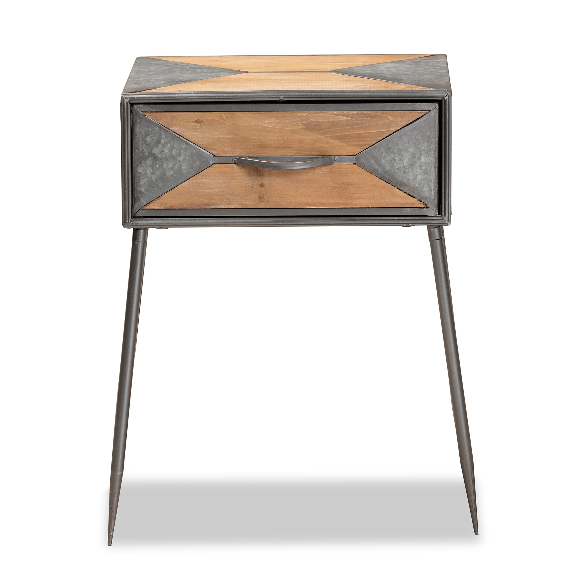 Baxton Studio Laurel Rustic Industrial Antique Grey Finished Metal and Whitewashed Oak Brown Finished Wood 1-Drawer End Table - Image 6