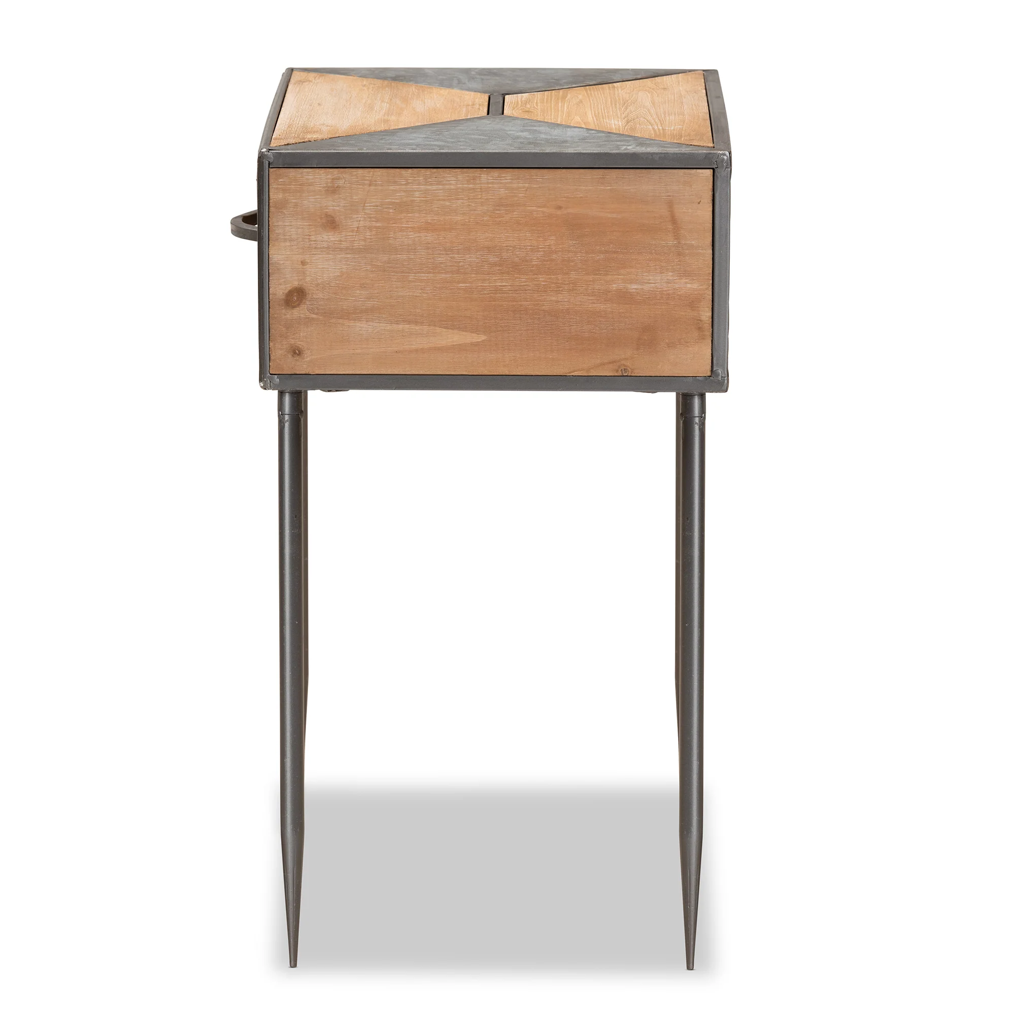 Baxton Studio Laurel Rustic Industrial Antique Grey Finished Metal and Whitewashed Oak Brown Finished Wood 1-Drawer End Table - Image 7