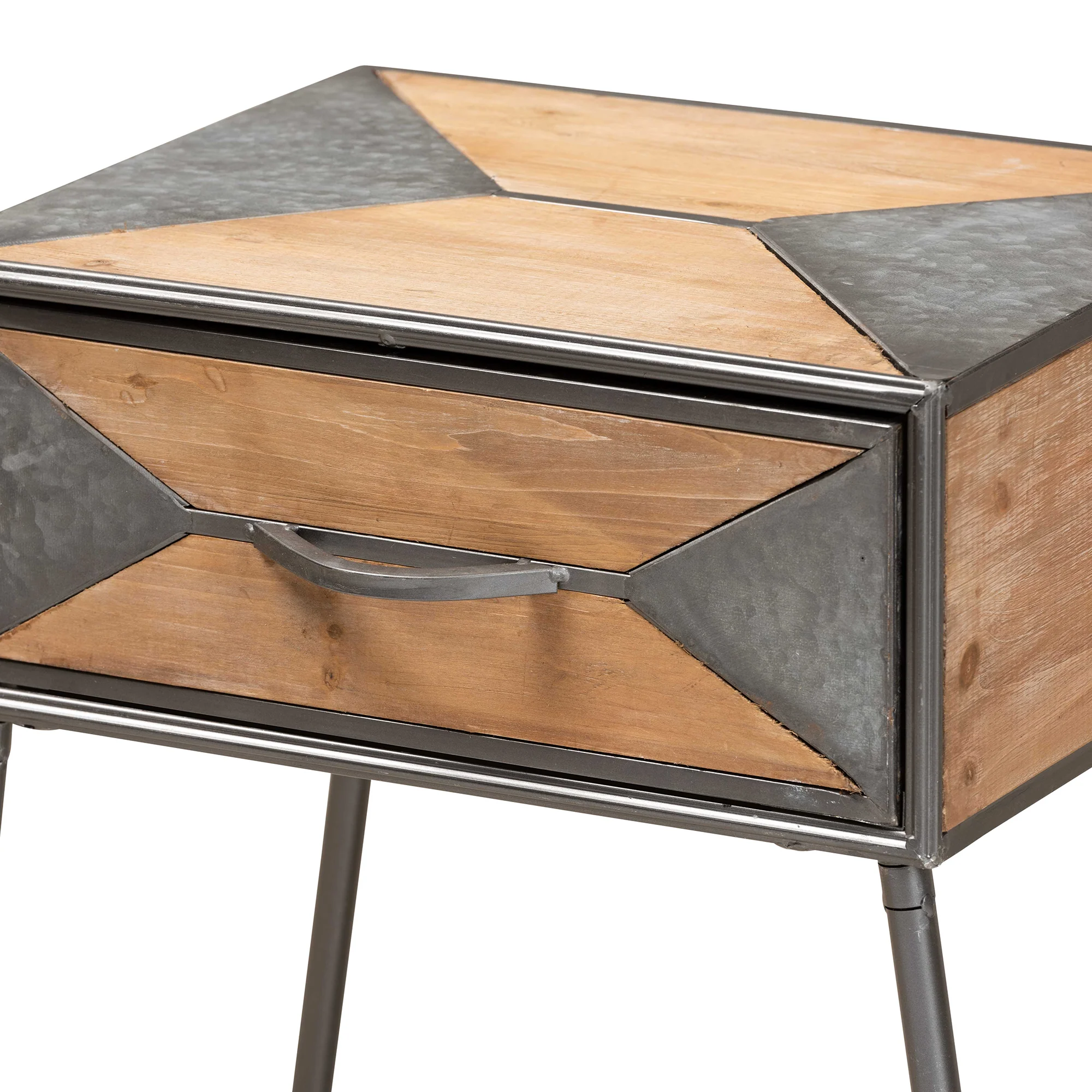 Baxton Studio Laurel Rustic Industrial Antique Grey Finished Metal and Whitewashed Oak Brown Finished Wood 1-Drawer End Table - Image 8