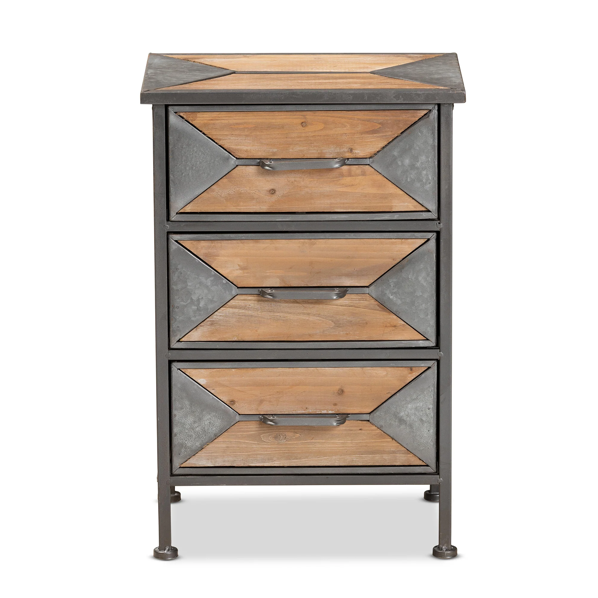 Baxton Studio Laurel Rustic Industrial Antique Grey Finished Metal and Whitewashed Oak Brown Finished Wood 3-Drawer End Table - Image 5