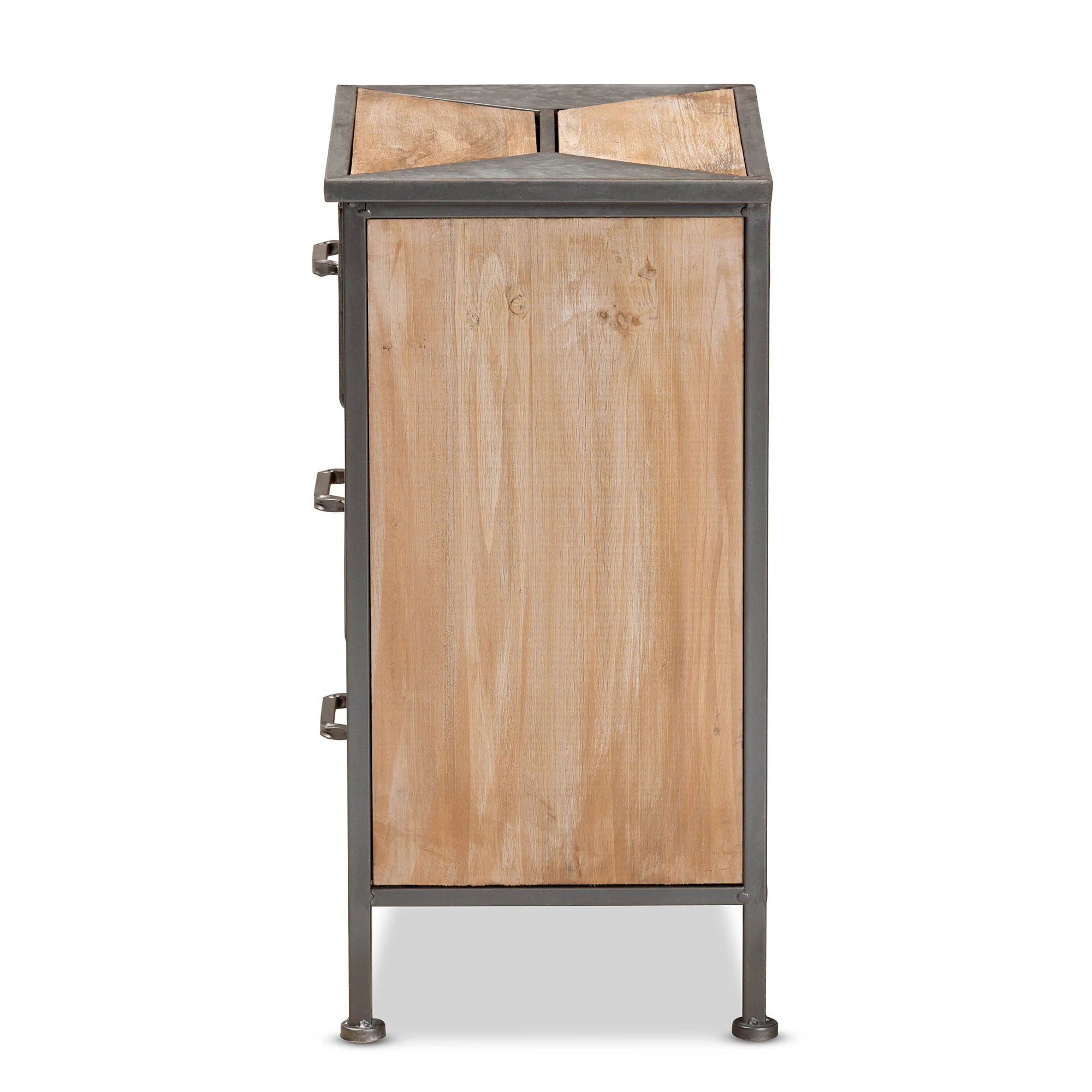Baxton Studio Laurel Rustic Industrial Antique Grey Finished Metal and Whitewashed Oak Brown Finished Wood 3-Drawer End Table - Image 6