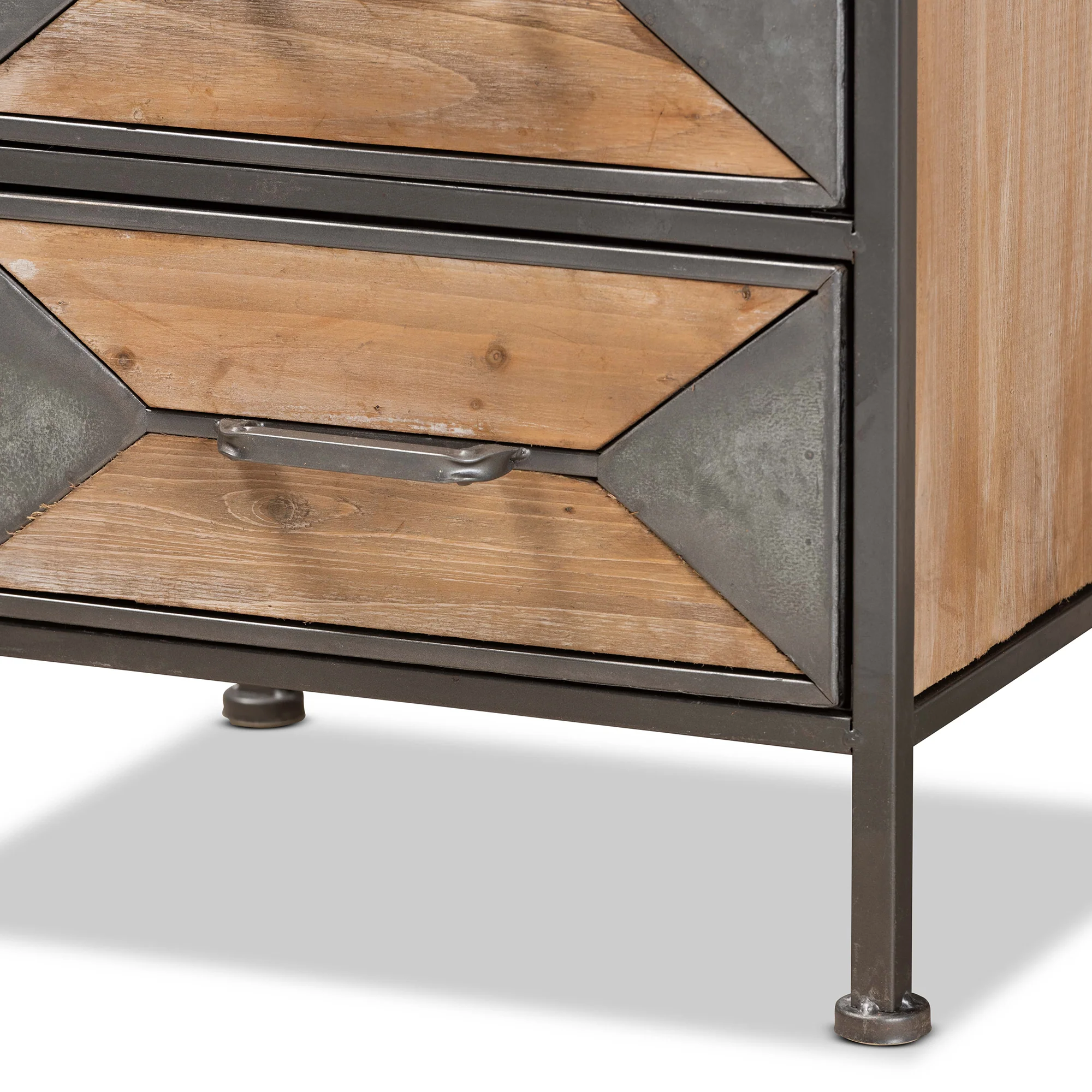 Baxton Studio Laurel Rustic Industrial Antique Grey Finished Metal and Whitewashed Oak Brown Finished Wood 3-Drawer End Table - Image 7