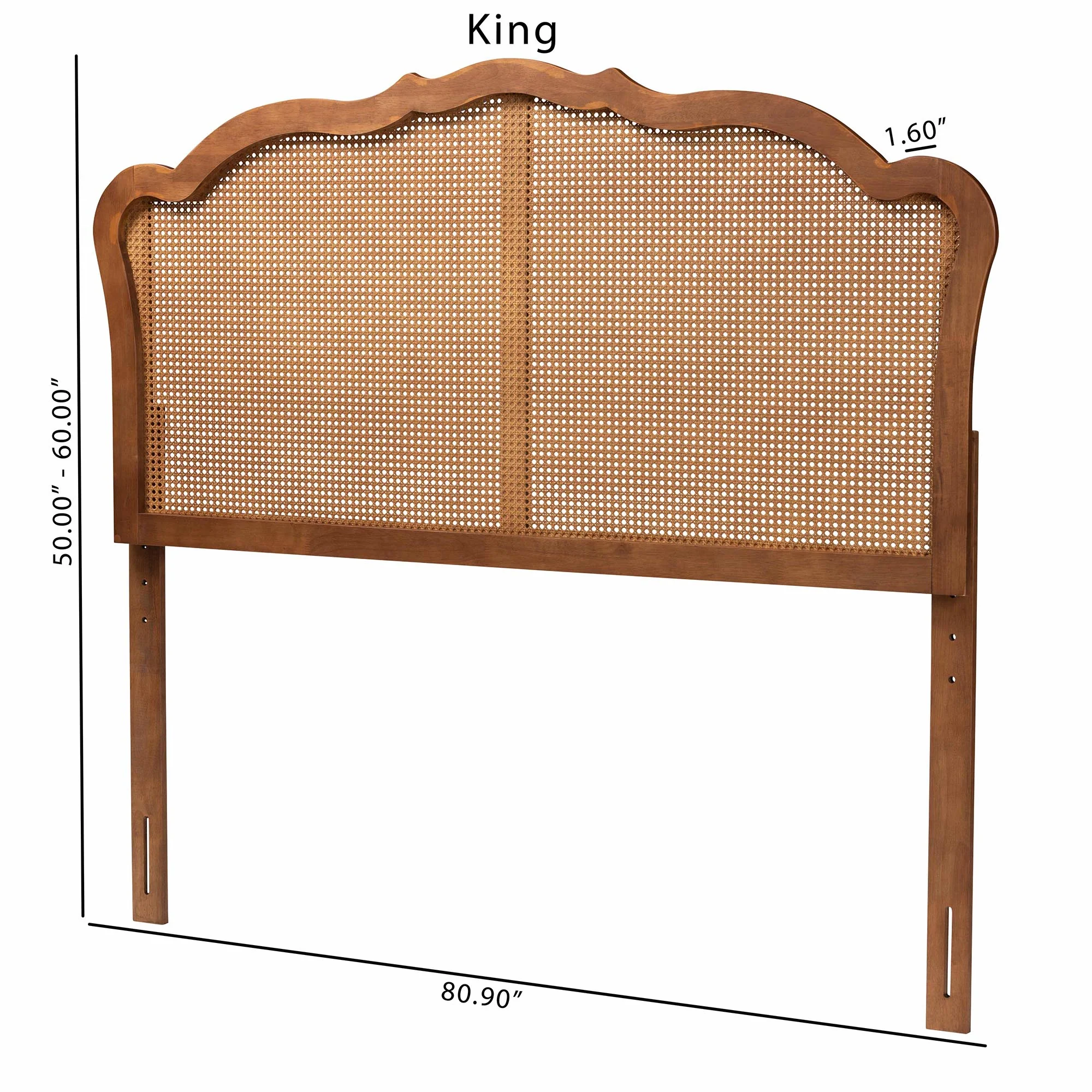 Baxton Studio Leandra Classic and Traditional Ash Walnut Finished Wood Queen Size Headboard with Rattan - Image 2