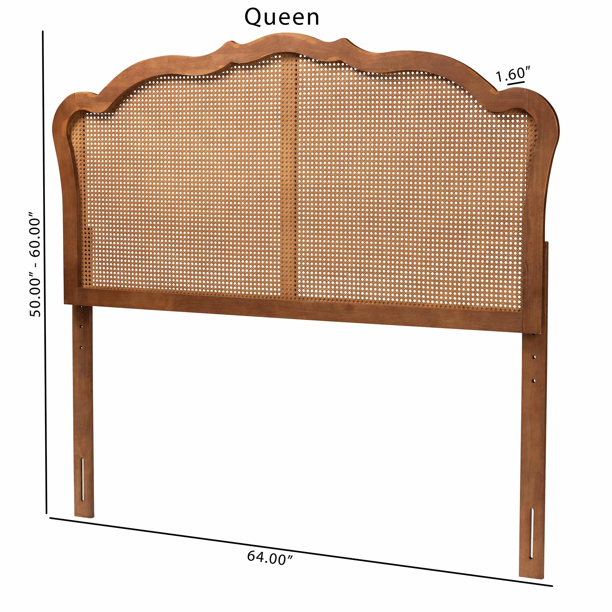 Baxton Studio Leandra Classic and Traditional Ash Walnut Finished Wood Queen Size Headboard with Rattan - Image 9
