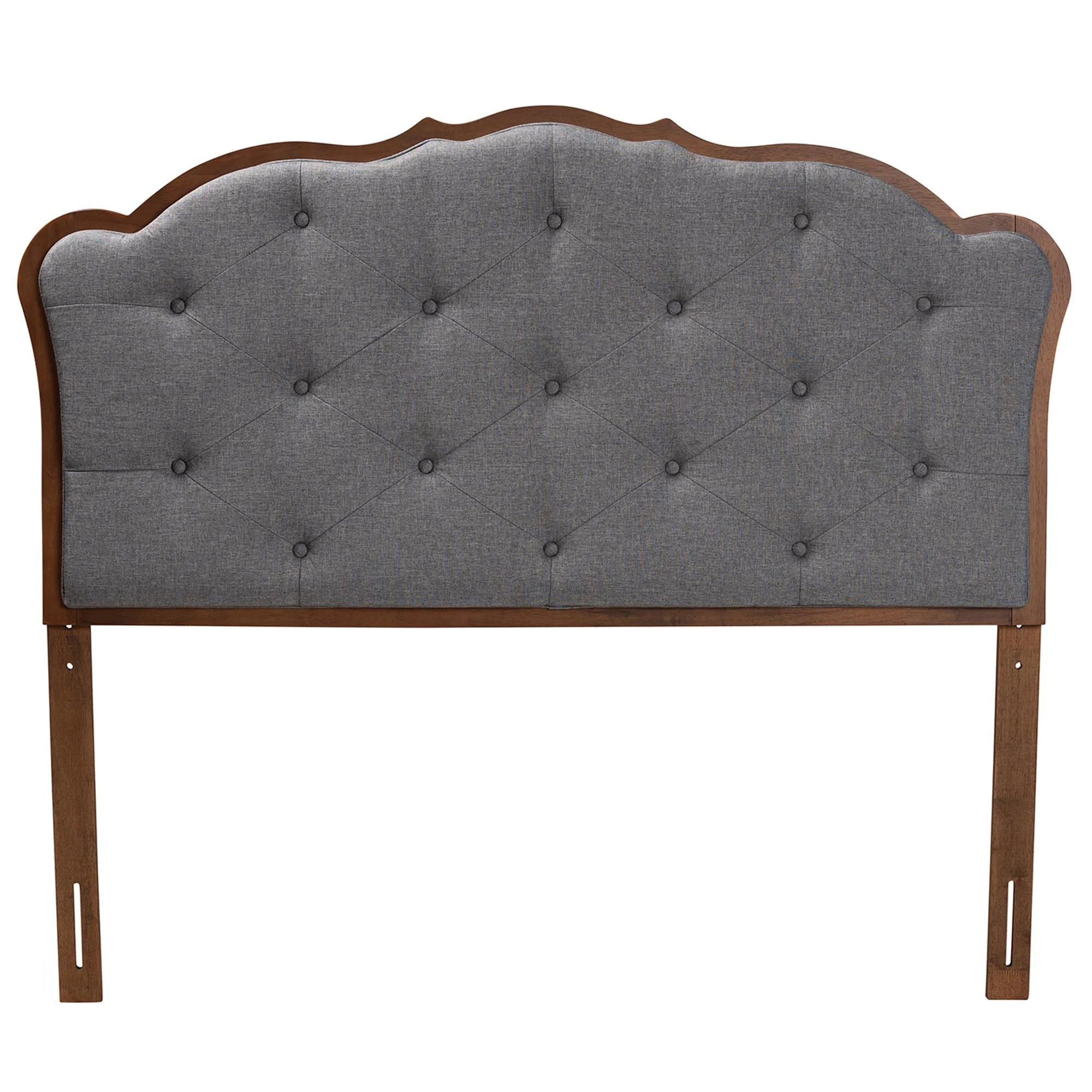 Baxton Studio Leandra Classic and Traditional Grey Fabric and Walnut Brown Finished Wood King Size Headboard - Image 3