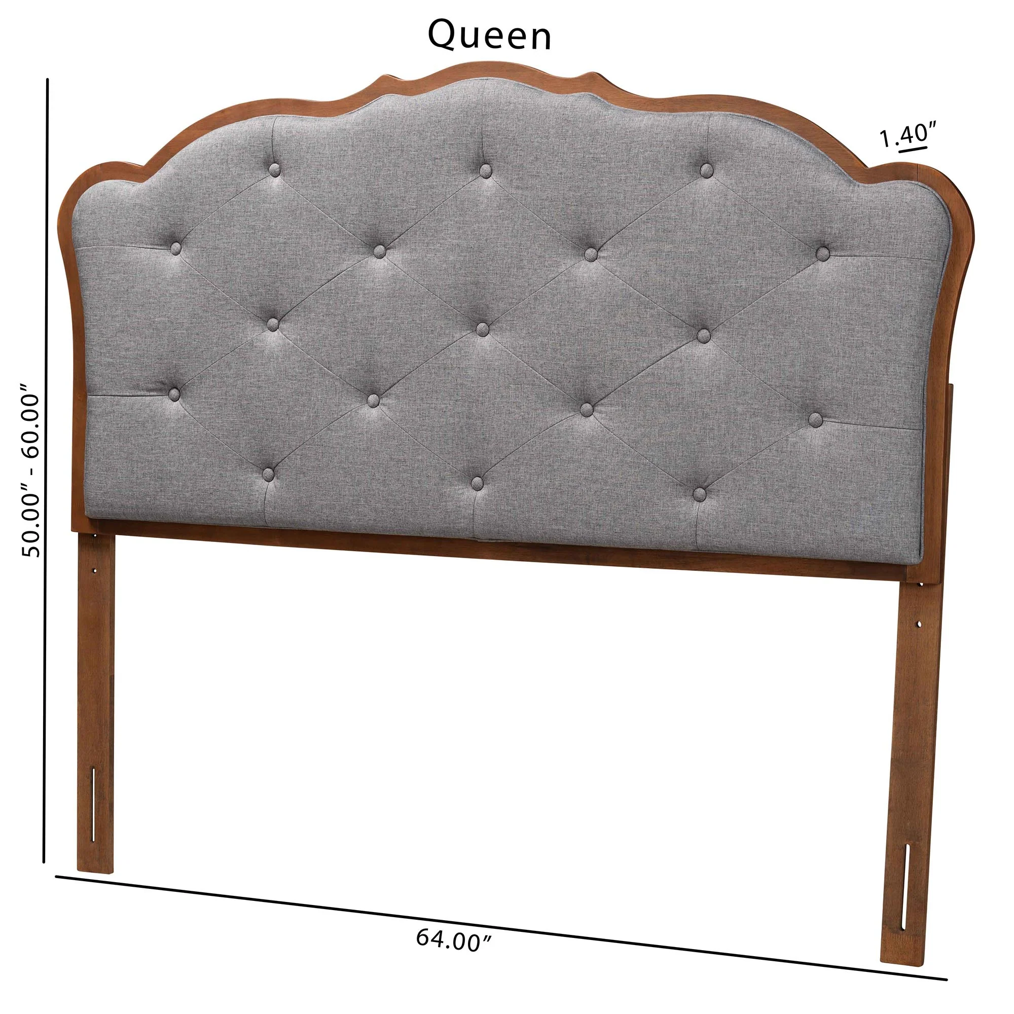 Baxton Studio Leandra Classic and Traditional Grey Fabric and Walnut Brown Finished Wood King Size Headboard - Image 7