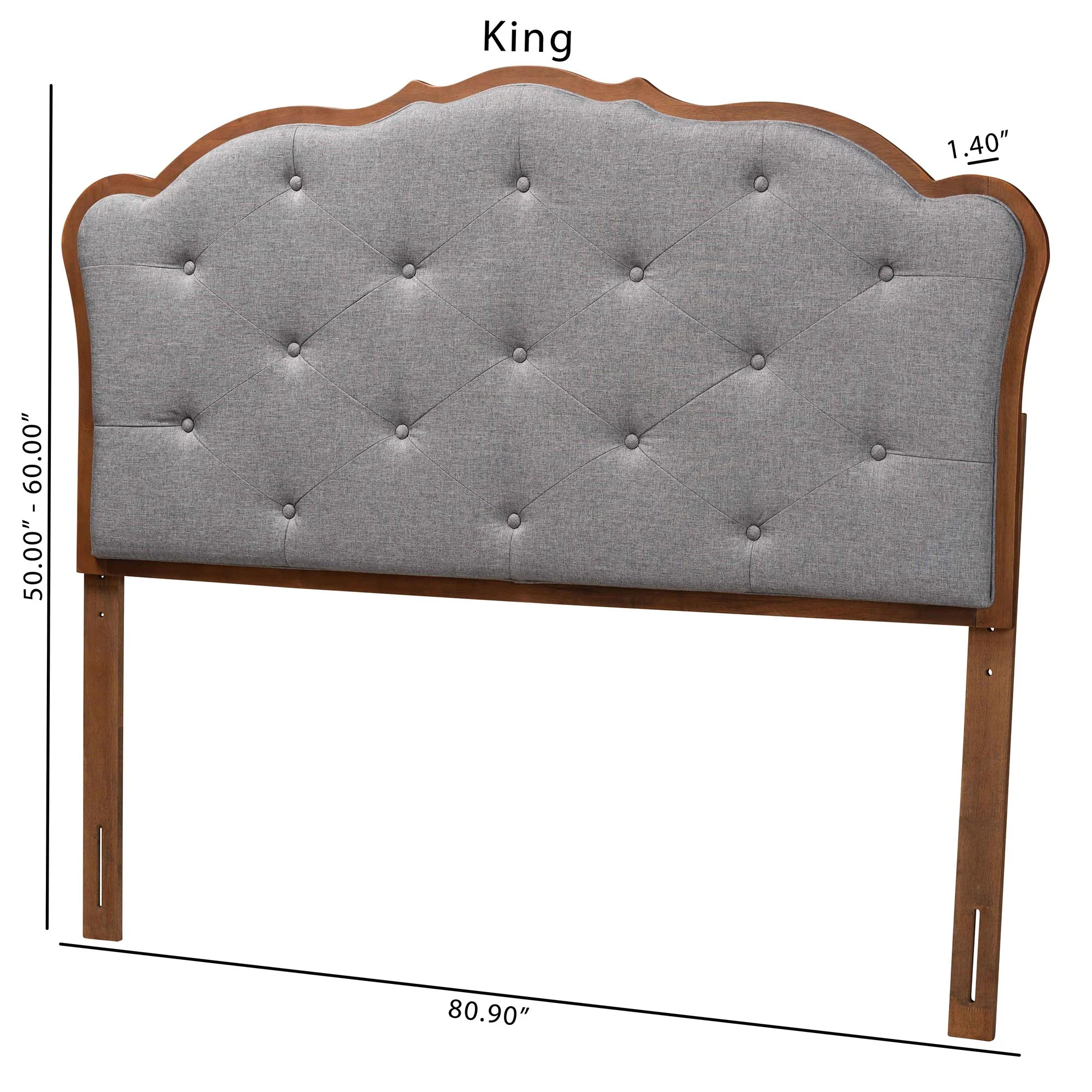 Baxton Studio Leandra Classic and Traditional Grey Fabric and Walnut Brown Finished Wood Queen Size Headboard - Image 2