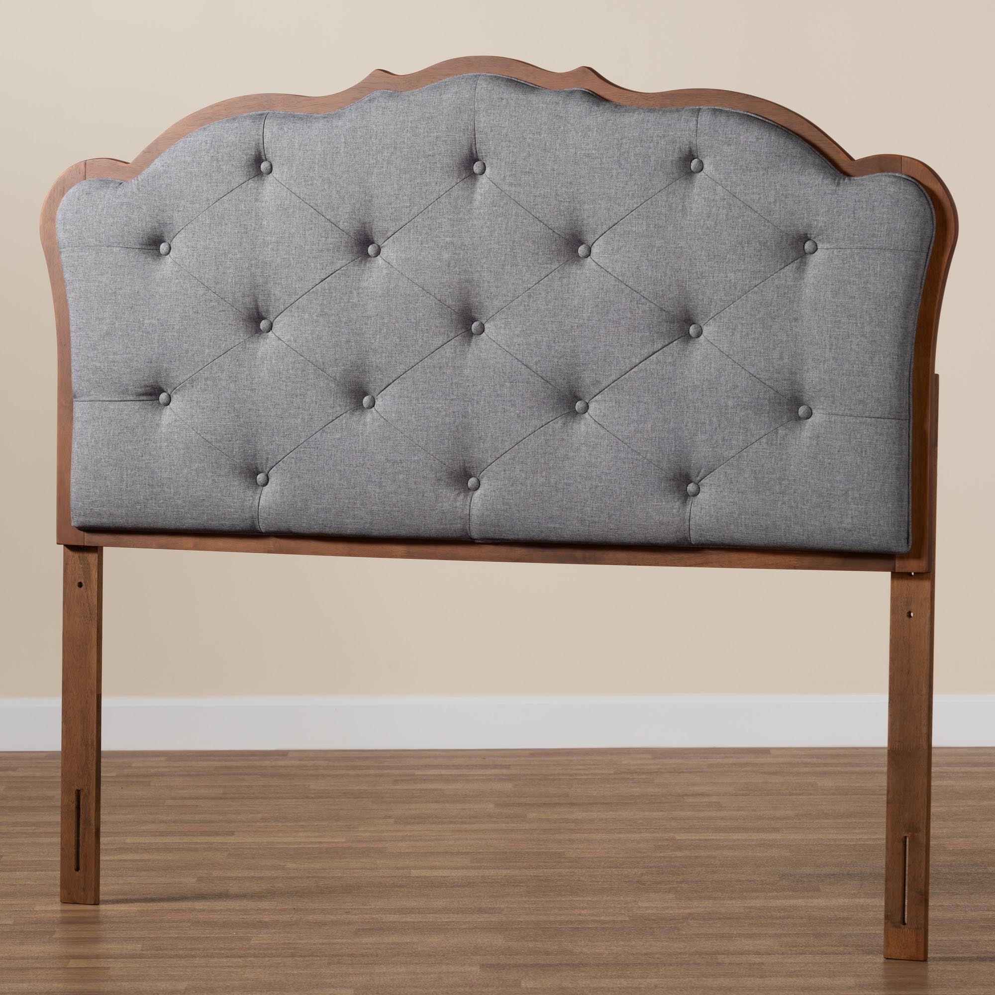 Baxton Studio Leandra Classic and Traditional Grey Fabric and Walnut Brown Finished Wood Queen Size Headboard - Image 8