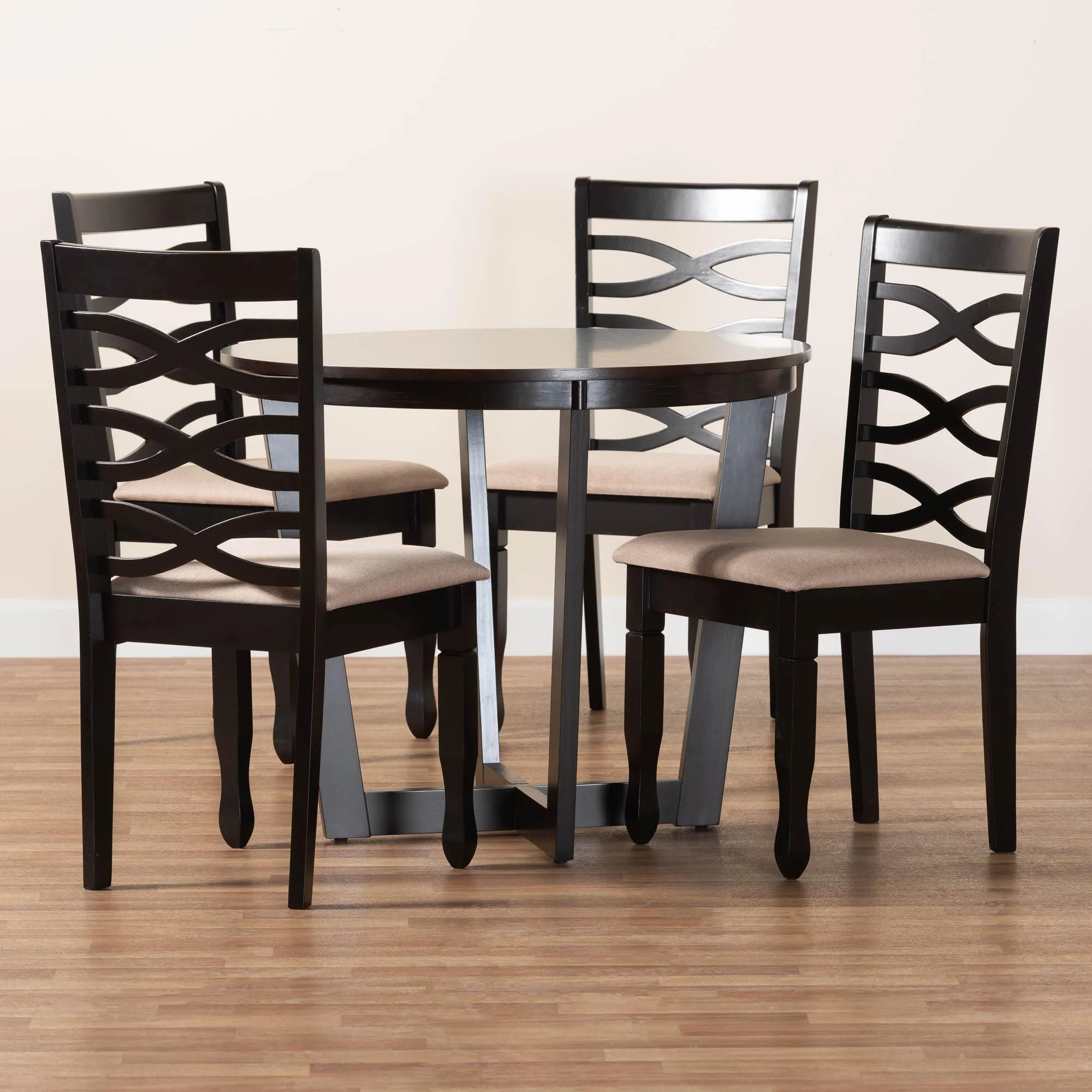 Baxton Studio Leda Modern Sand Fabric and Dark Brown Finished Wood 5-Piece Dining Set - Image 2