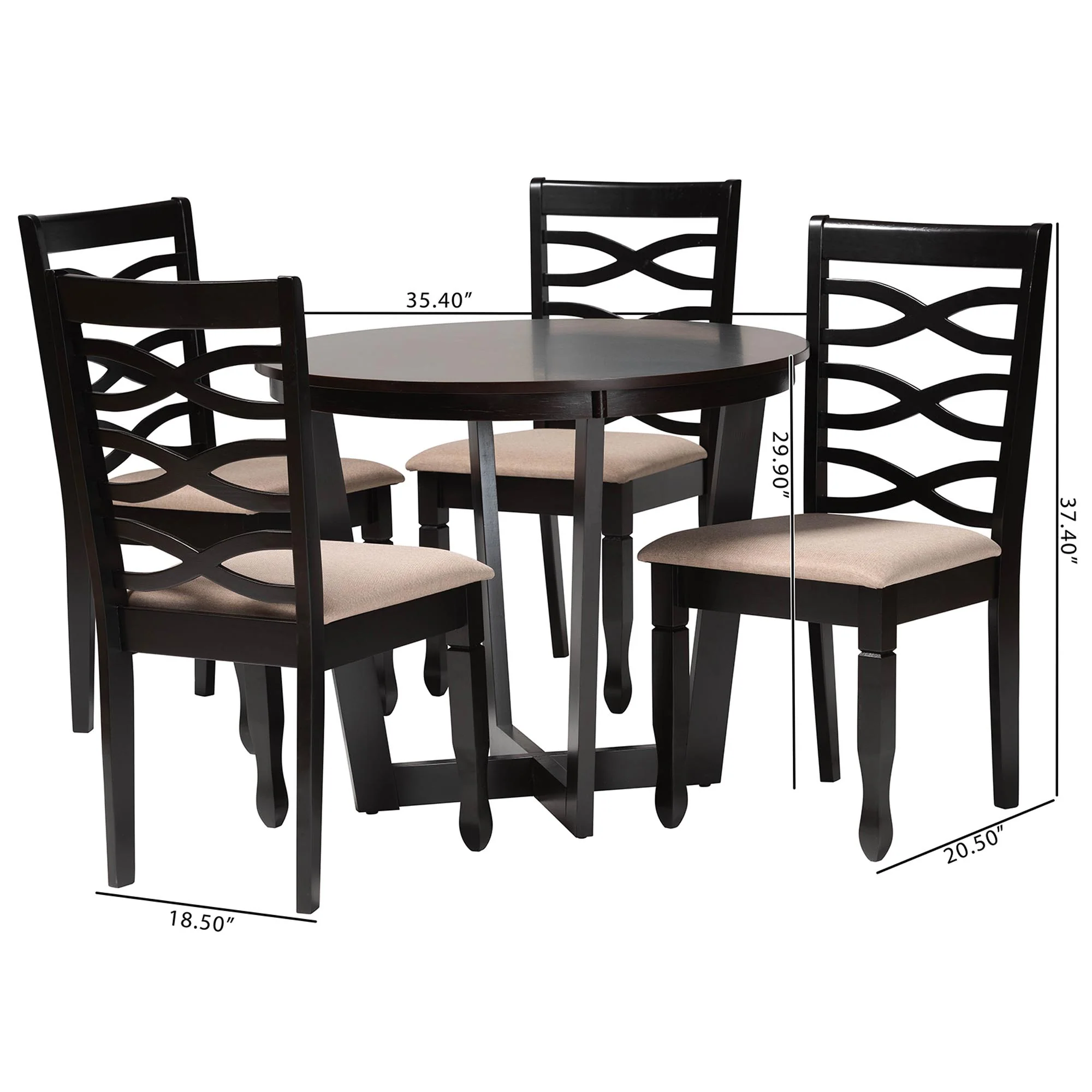 Baxton Studio Leda Modern Sand Fabric and Dark Brown Finished Wood 5-Piece Dining Set - Image 3