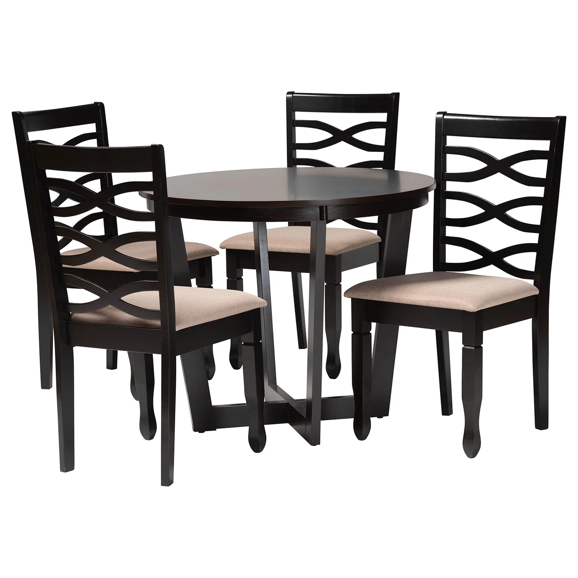 Baxton Studio Leda Modern Sand Fabric and Dark Brown Finished Wood 5-Piece Dining Set - Image 4