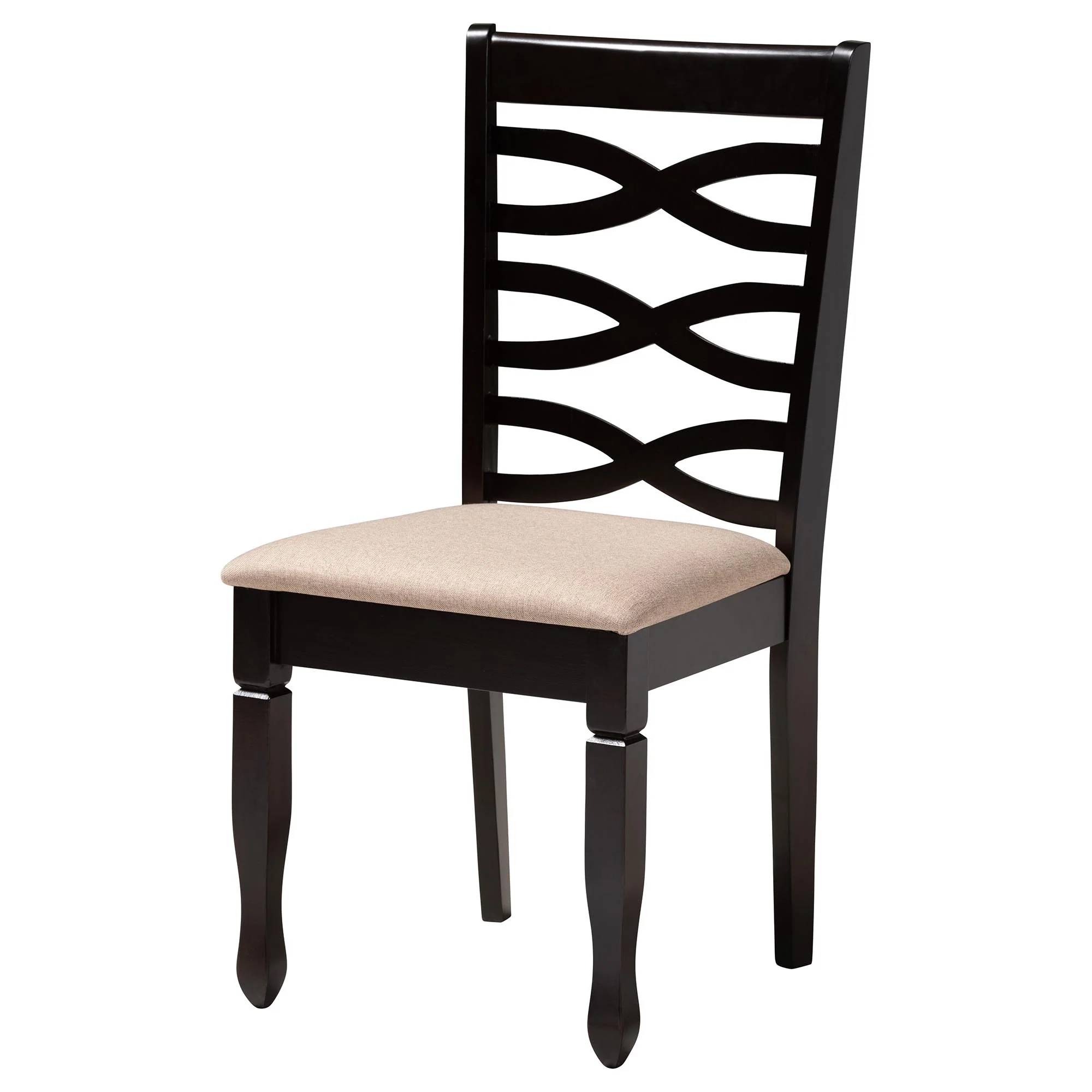 Baxton Studio Leda Modern Sand Fabric and Dark Brown Finished Wood 5-Piece Dining Set - Image 5