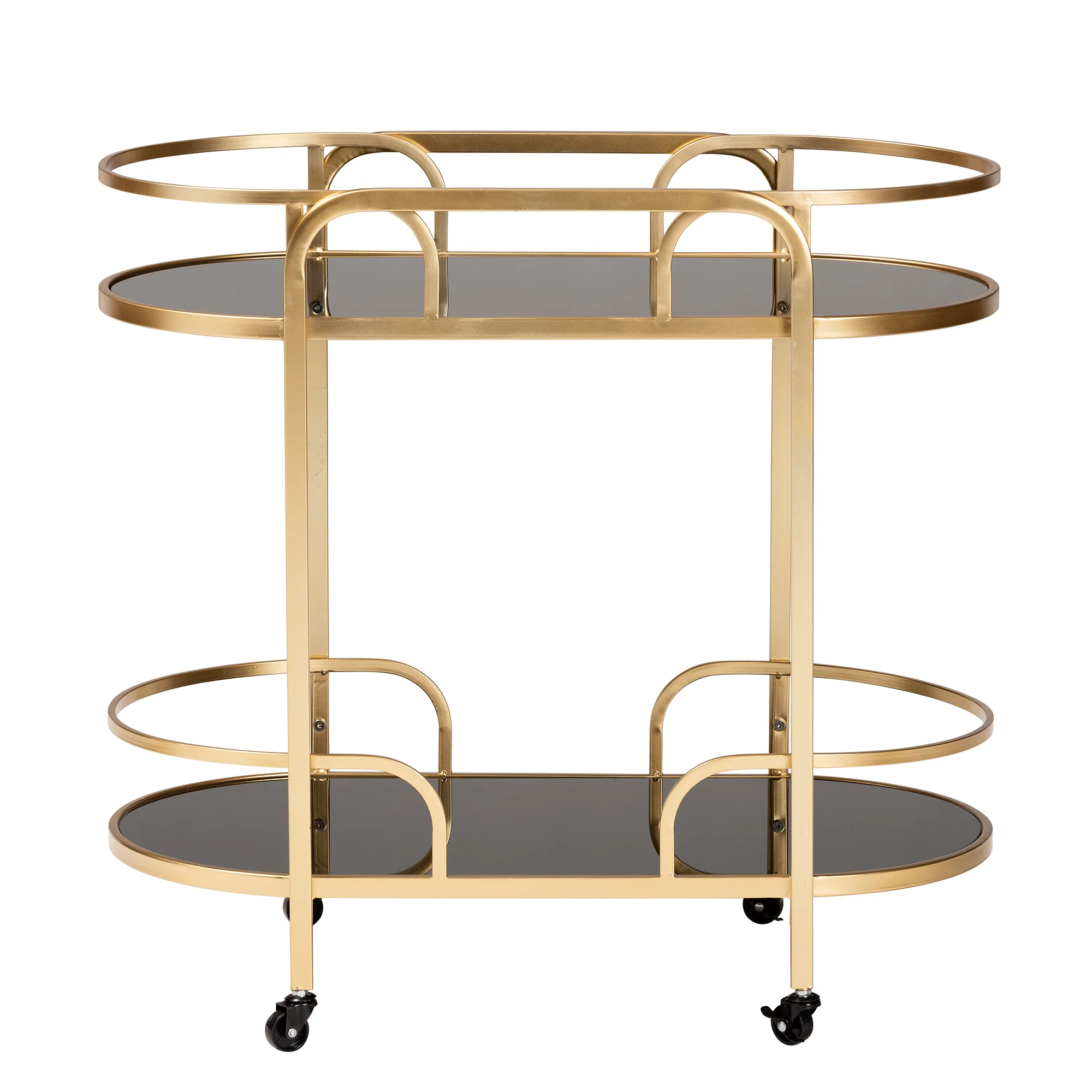 Baxton Studio Leighton Contemporary Glam and Luxe Gold Metal and Tempered Glass 2-Tier Wine Cart - Image 4