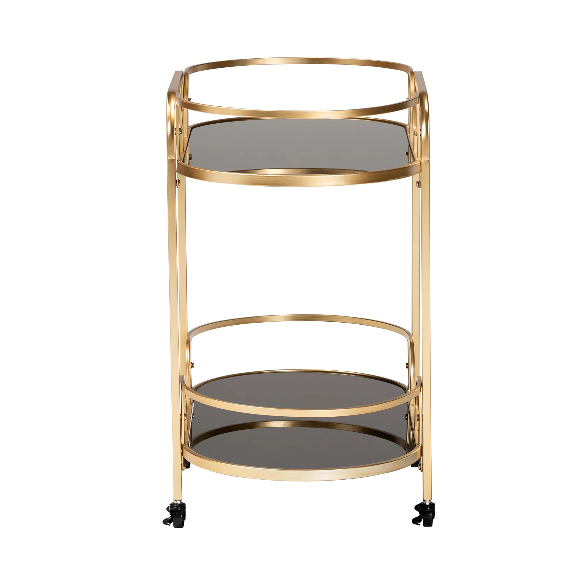 Baxton Studio Leighton Contemporary Glam and Luxe Gold Metal and Tempered Glass 2-Tier Wine Cart - Image 5