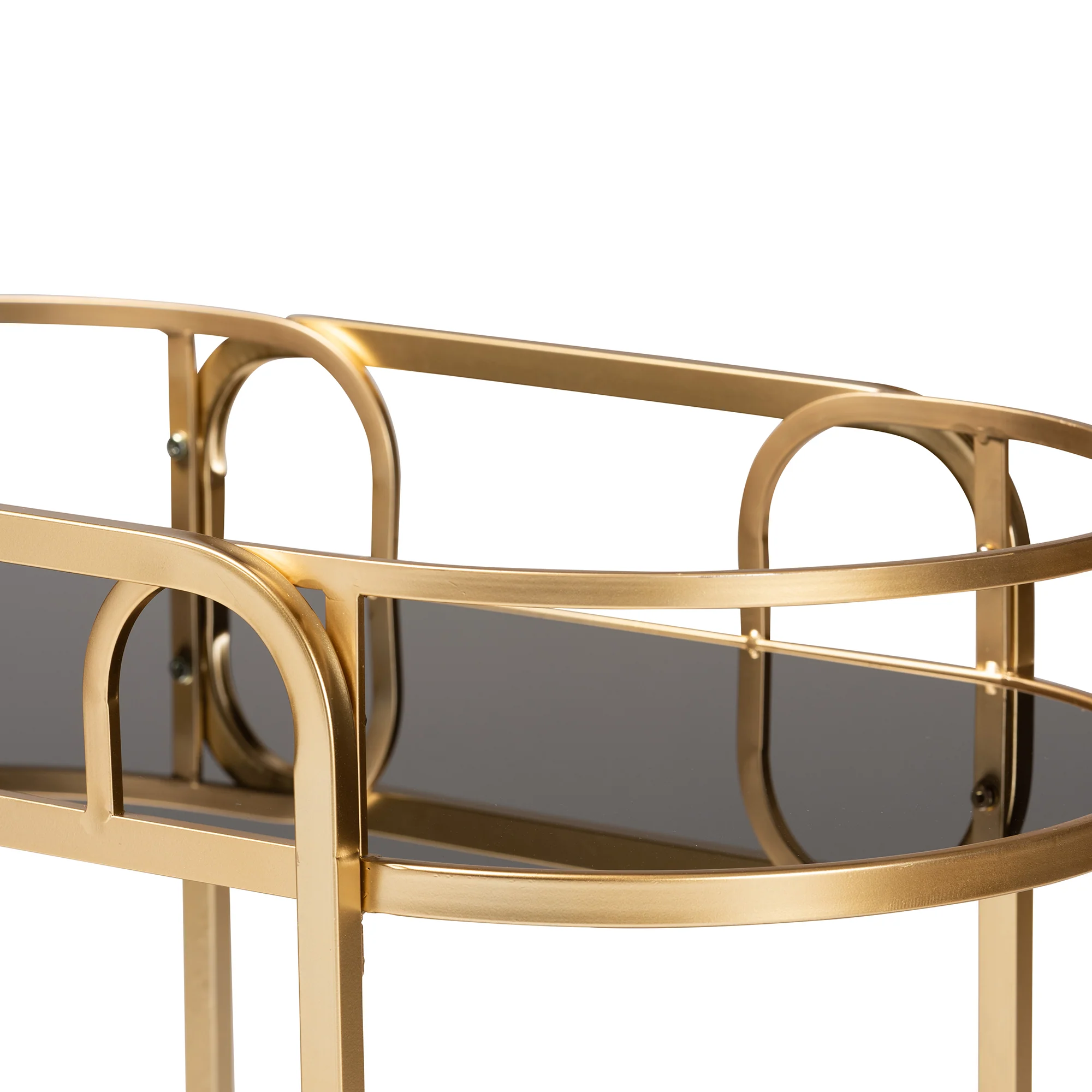 Baxton Studio Leighton Contemporary Glam and Luxe Gold Metal and Tempered Glass 2-Tier Wine Cart - Image 6