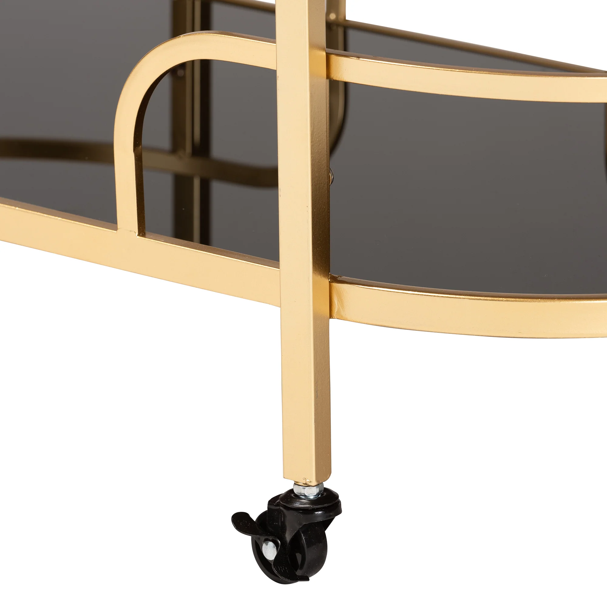 Baxton Studio Leighton Contemporary Glam and Luxe Gold Metal and Tempered Glass 2-Tier Wine Cart - Image 7