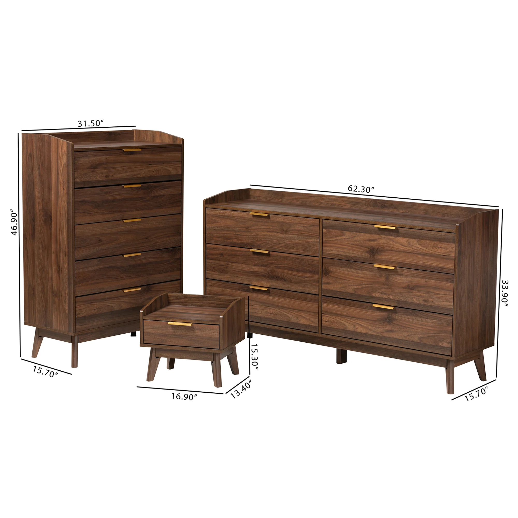 Baxton Studio Lena Mid-Century Modern Walnut Brown Finished Wood 3-Piece Storage Set - Image 8