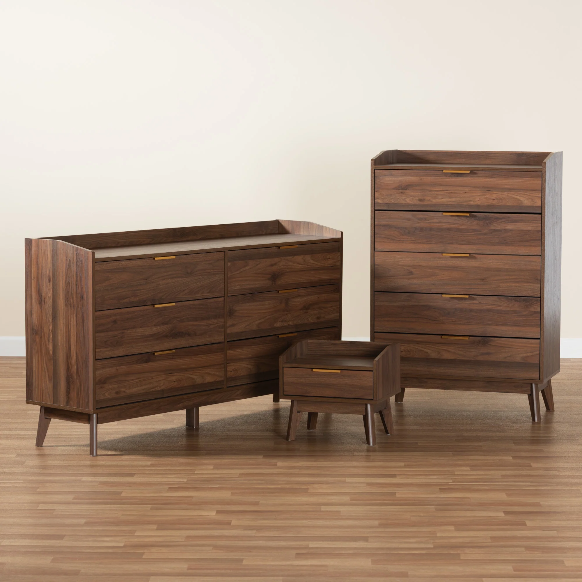 Baxton Studio Lena Mid-Century Modern Walnut Brown Finished Wood 3-Piece Storage Set - Image 9