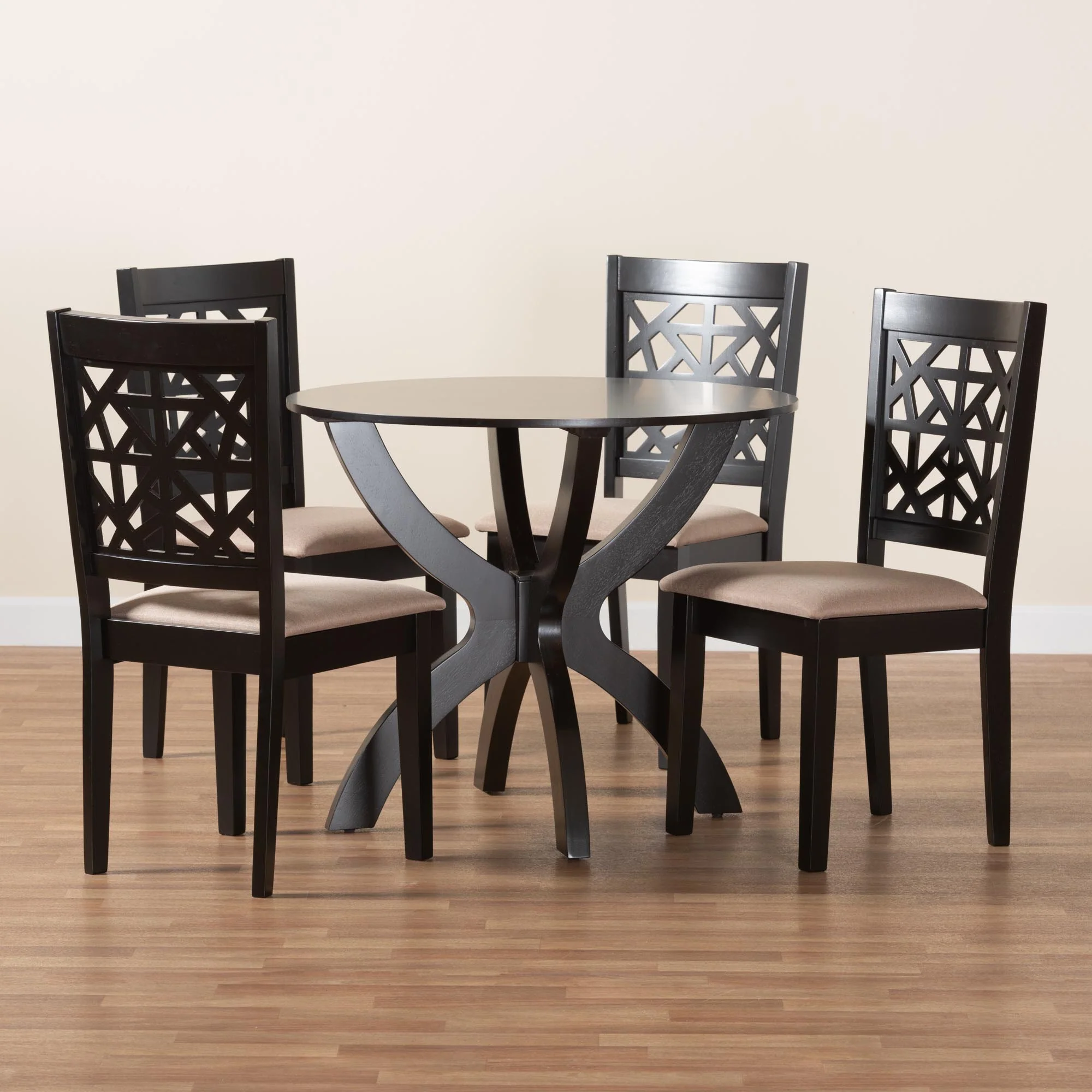 Baxton Studio Lena Modern Beige Fabric and Dark Brown Finished Wood 5-Piece Dining Set - Image 2