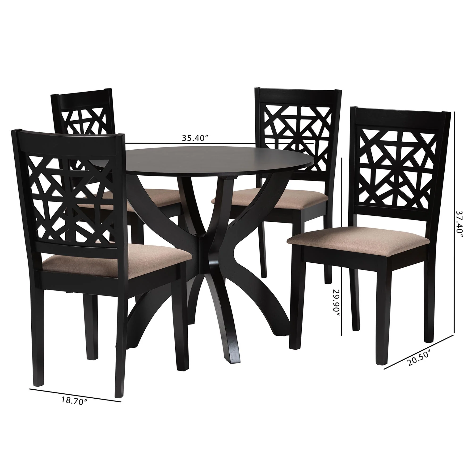Baxton Studio Lena Modern Beige Fabric and Dark Brown Finished Wood 5-Piece Dining Set - Image 3