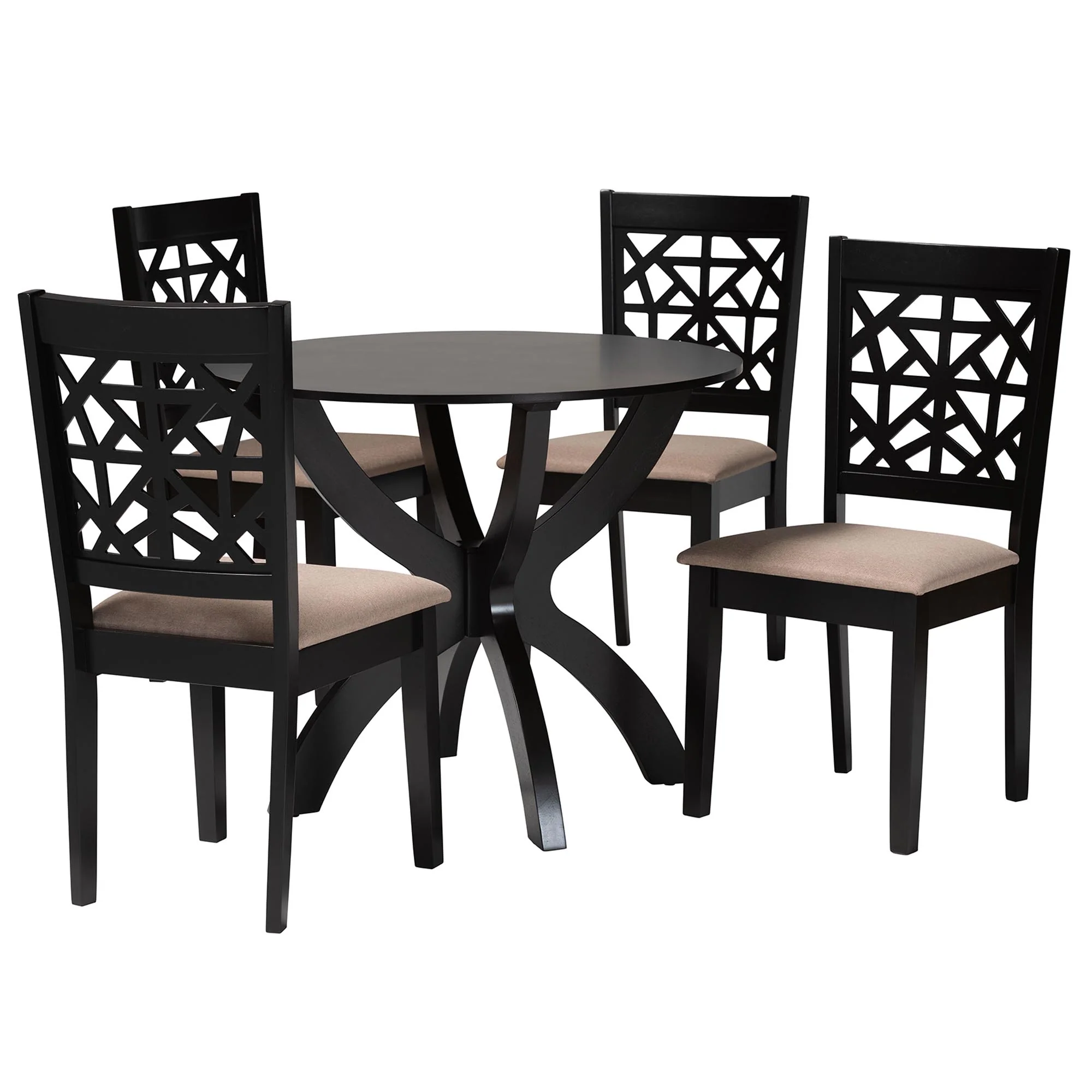 Baxton Studio Lena Modern Beige Fabric and Dark Brown Finished Wood 5-Piece Dining Set - Image 4