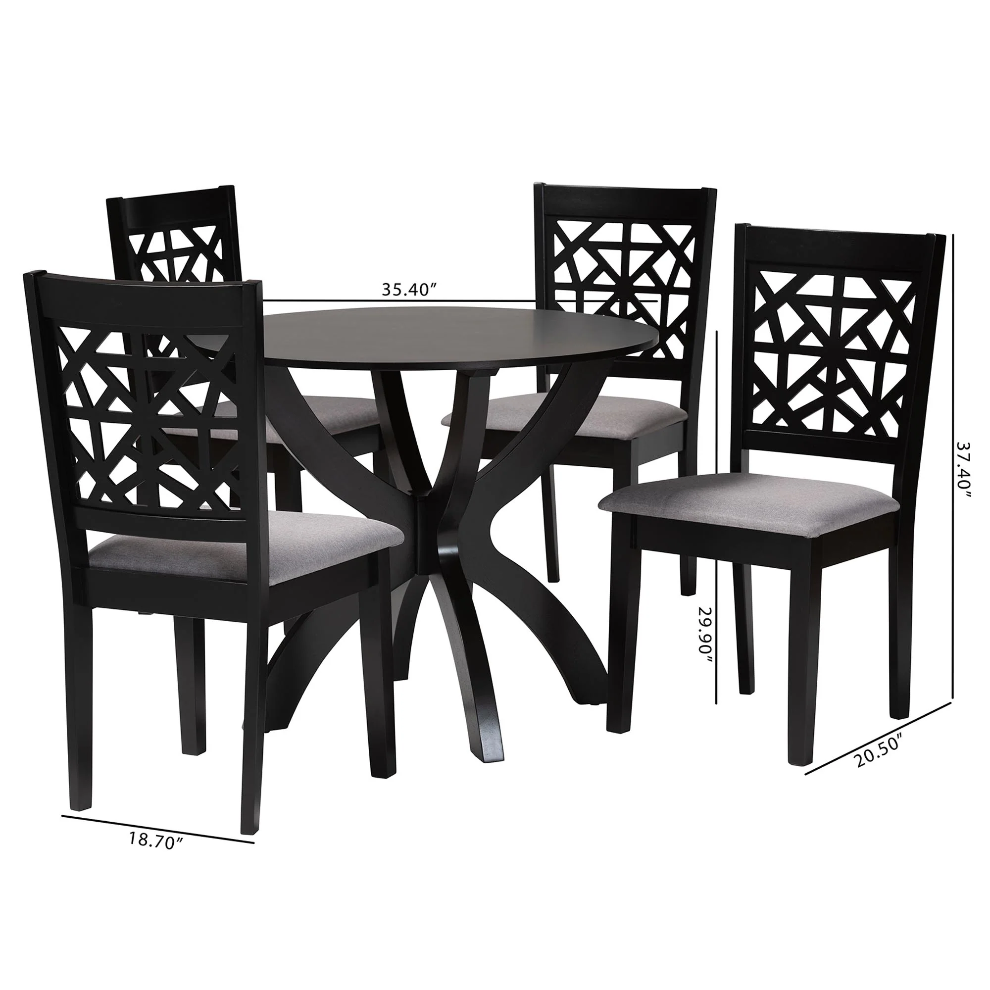 Baxton Studio Lena Modern Grey Fabric and Dark Brown Finished Wood 5-Piece Dining Set - Image 10