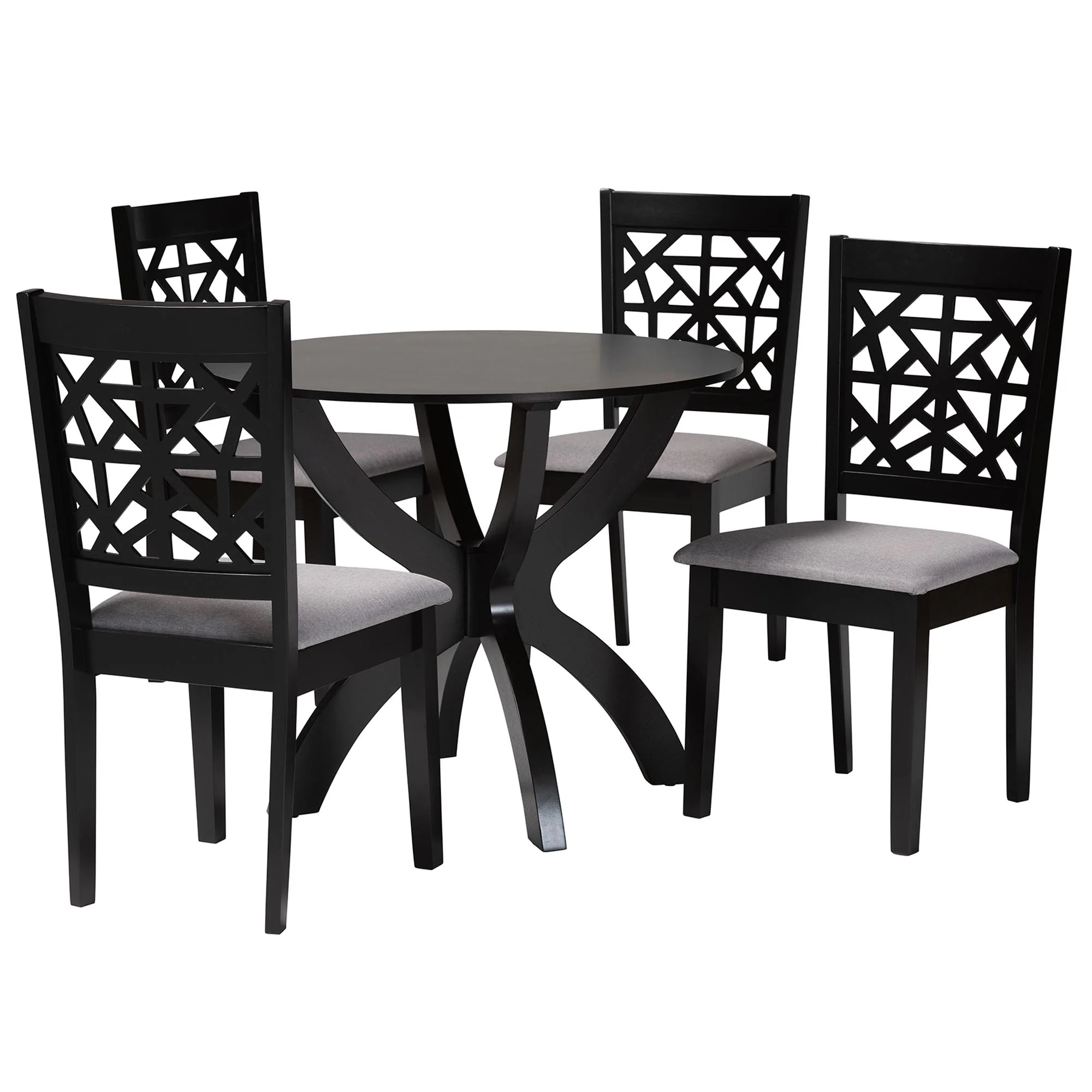 Baxton Studio Lena Modern Grey Fabric and Dark Brown Finished Wood 5-Piece Dining Set - Image 2