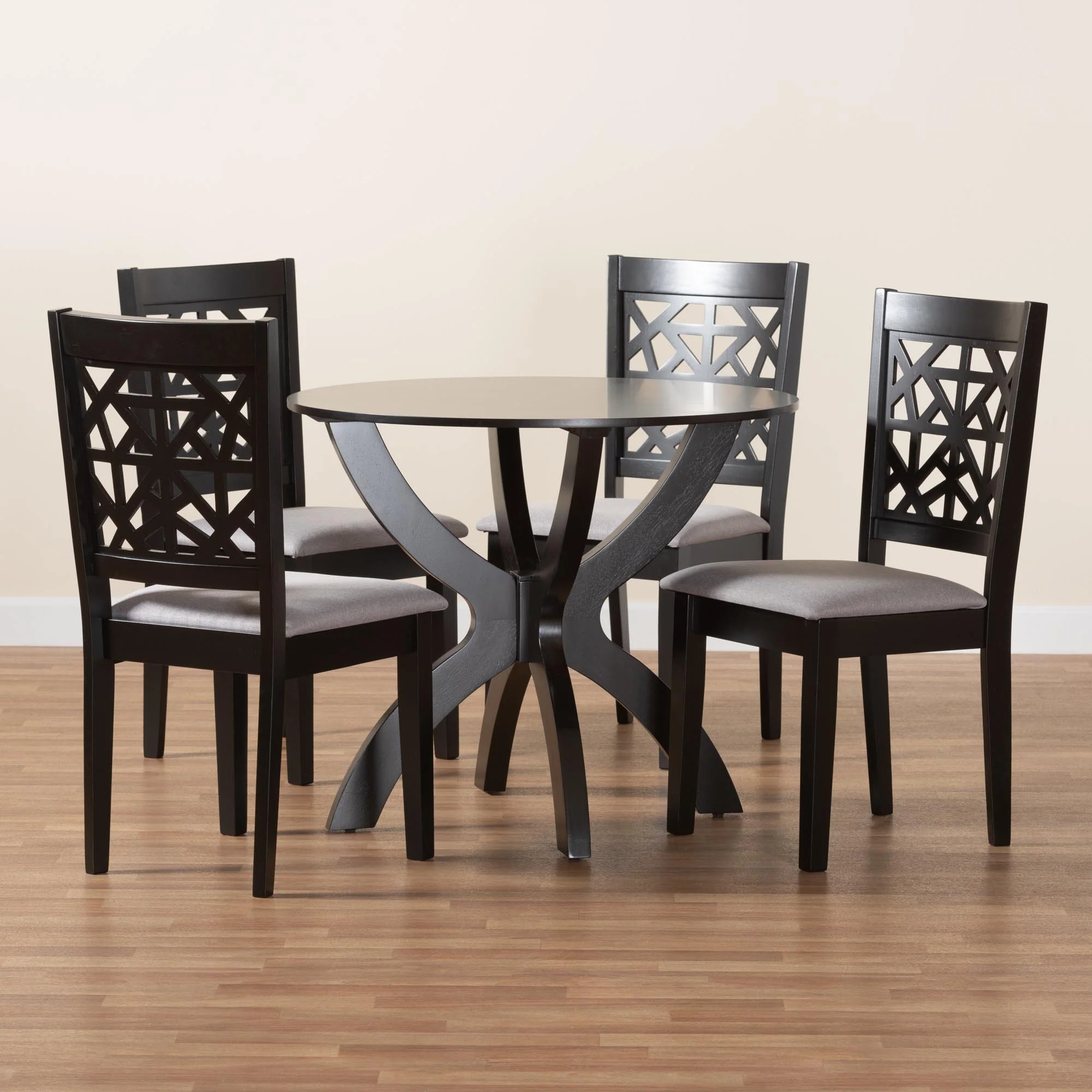 Baxton Studio Lena Modern Grey Fabric and Dark Brown Finished Wood 5-Piece Dining Set - Image 9