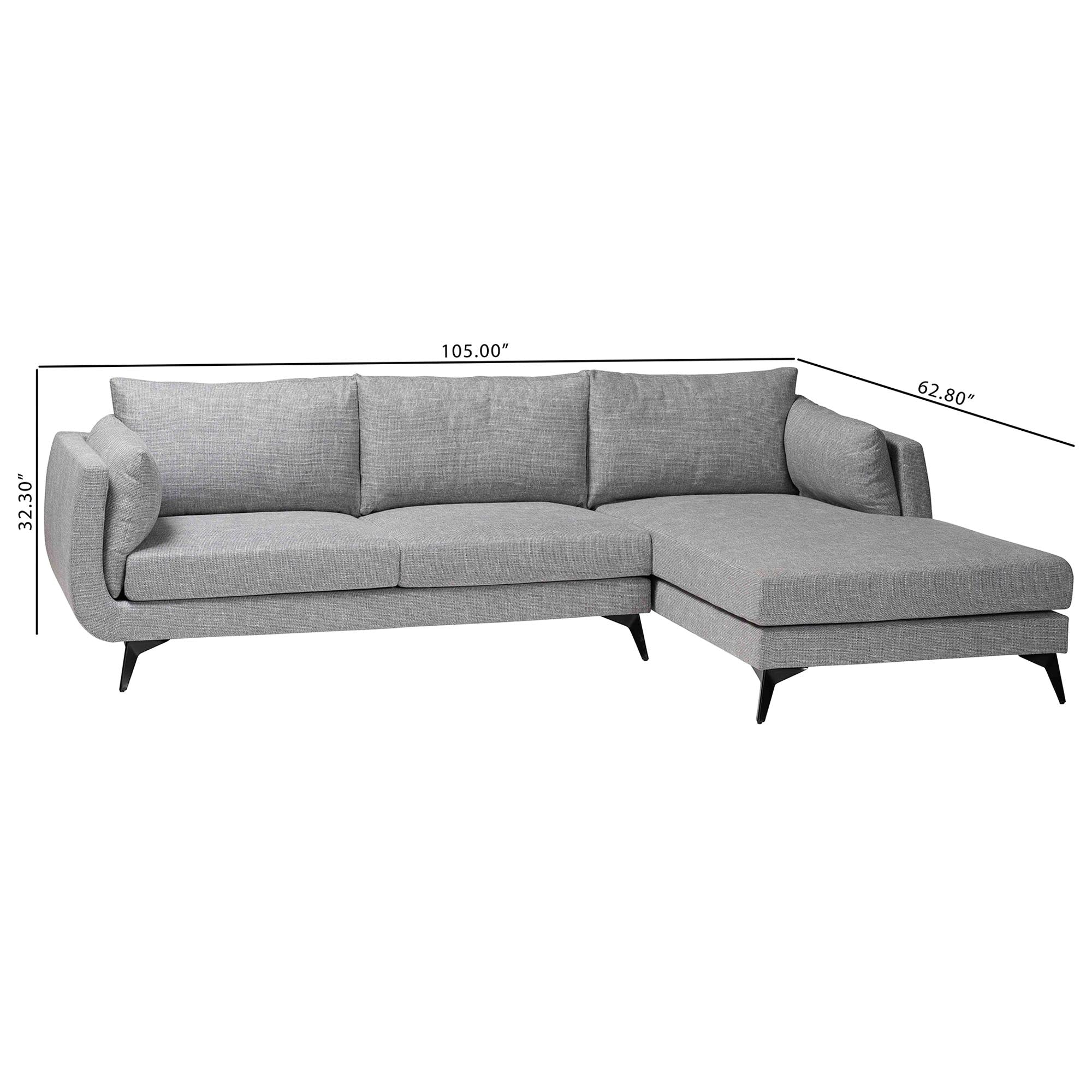 Baxton Studio Leni Modern Grey Twill Fabric Right Facing Sectional Sofa - Image 2