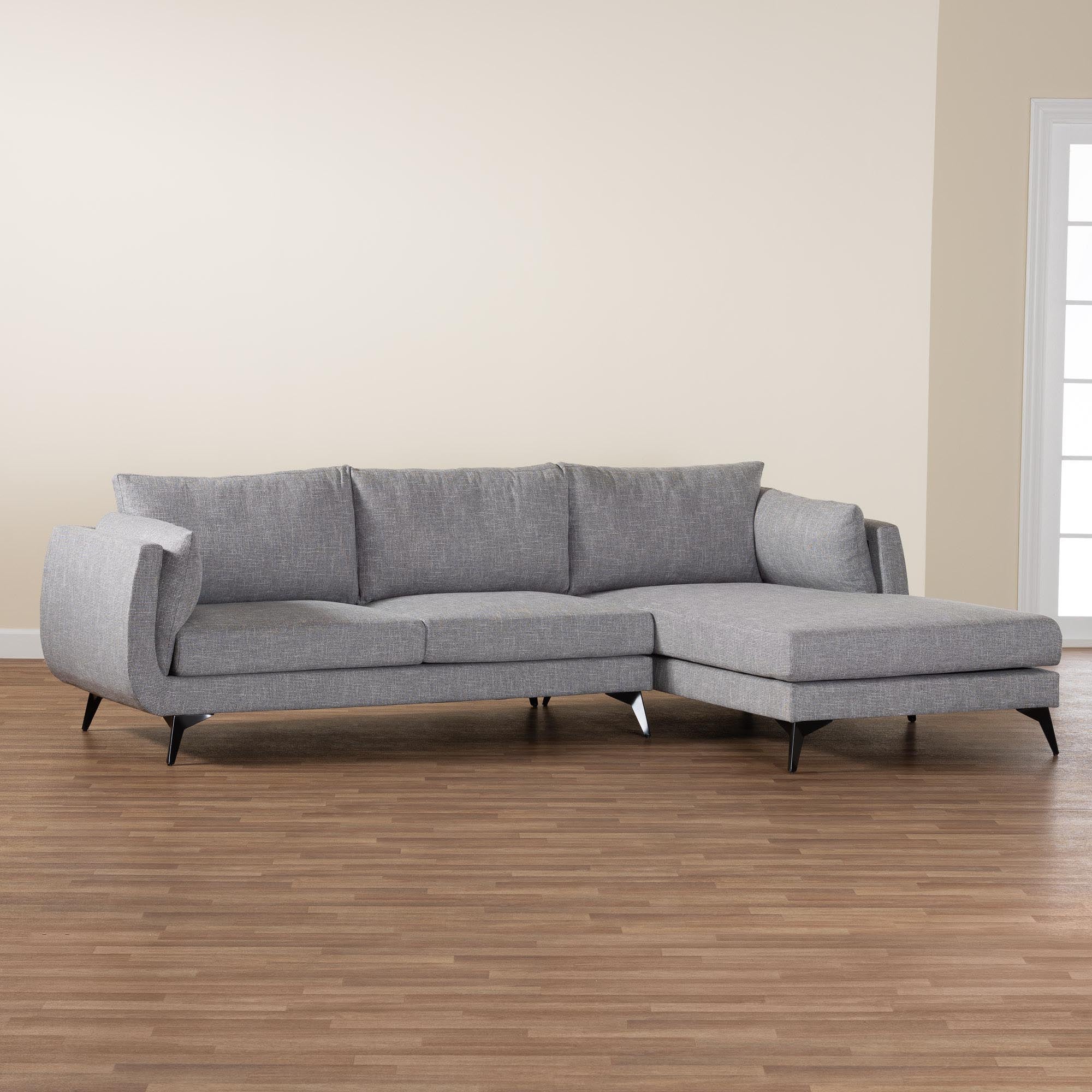 Baxton Studio Leni Modern Grey Twill Fabric Right Facing Sectional Sofa - Image 8