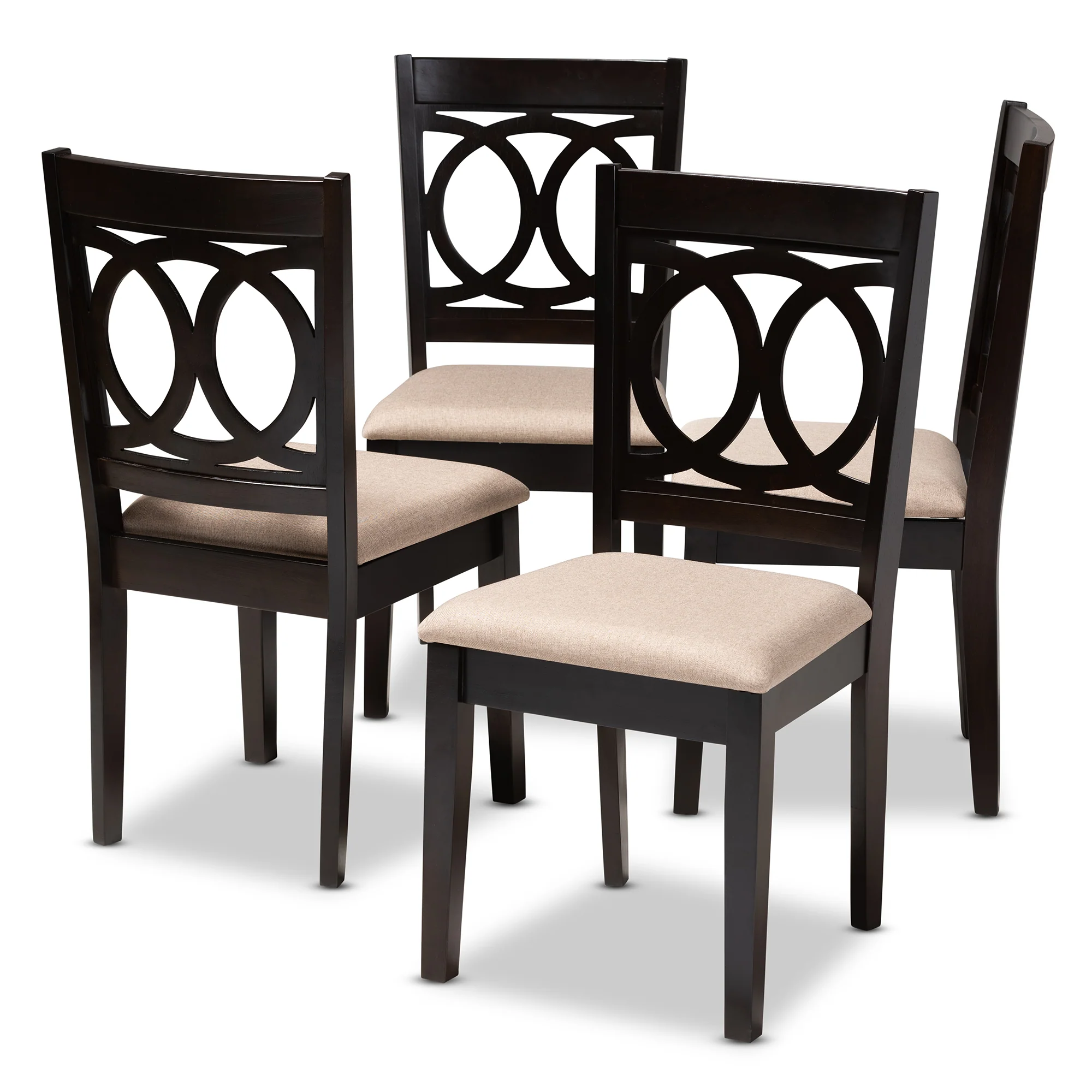 Baxton Studio Lenoir Modern and Contemporary Sand Fabric Upholstered Espresso Brown Finished Wood Dining Chair Set of 4 - Image 2