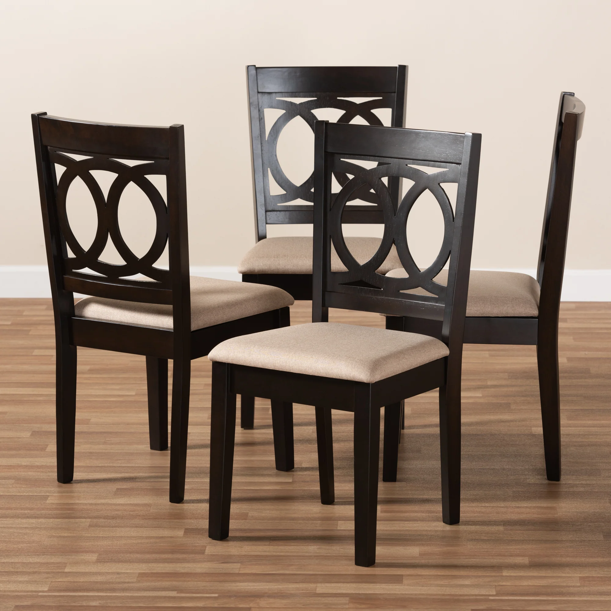Baxton Studio Lenoir Modern and Contemporary Sand Fabric Upholstered Espresso Brown Finished Wood Dining Chair Set of 4 - Image 6