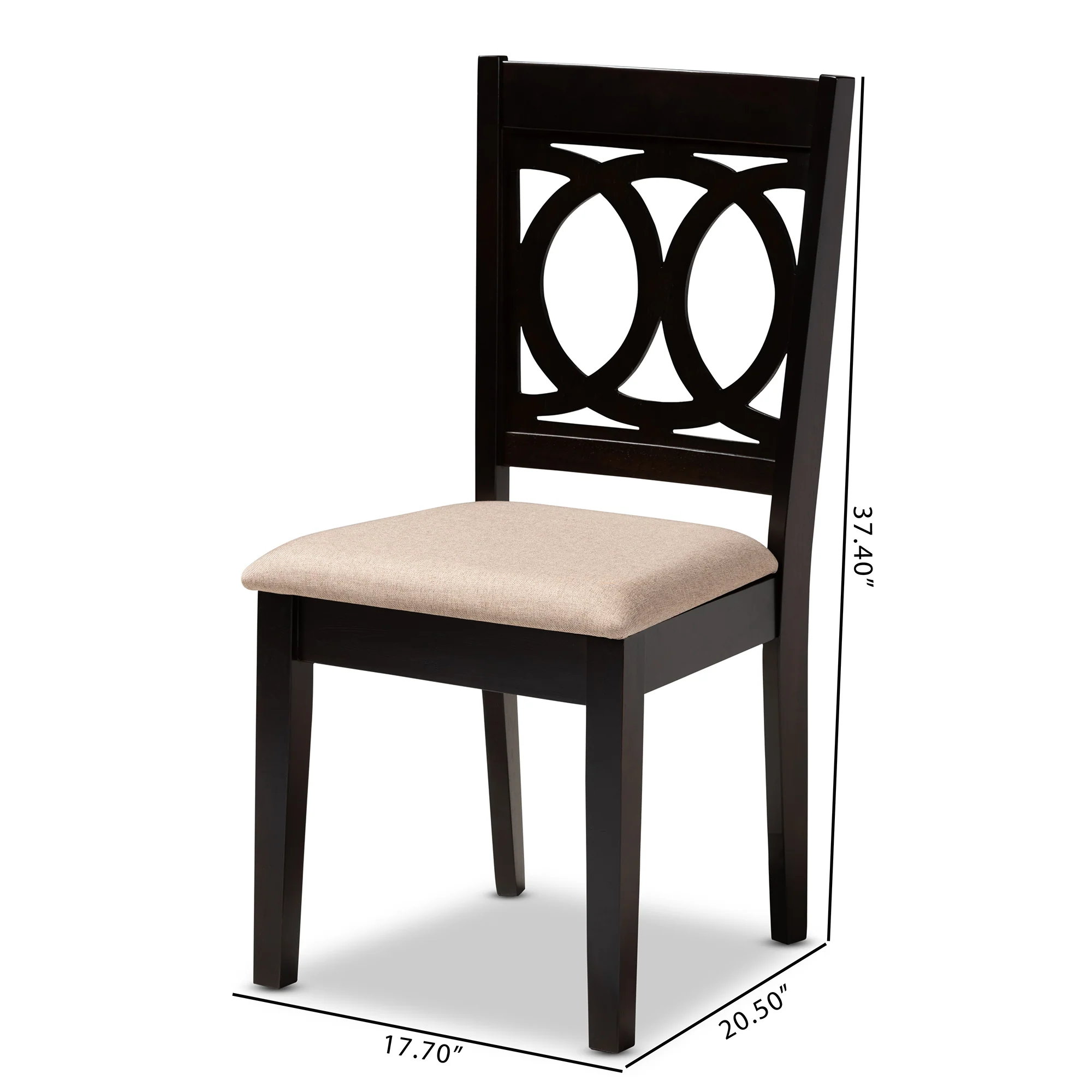 Baxton Studio Lenoir Modern and Contemporary Sand Fabric Upholstered Espresso Brown Finished Wood Dining Chair Set of 4 - Image 7