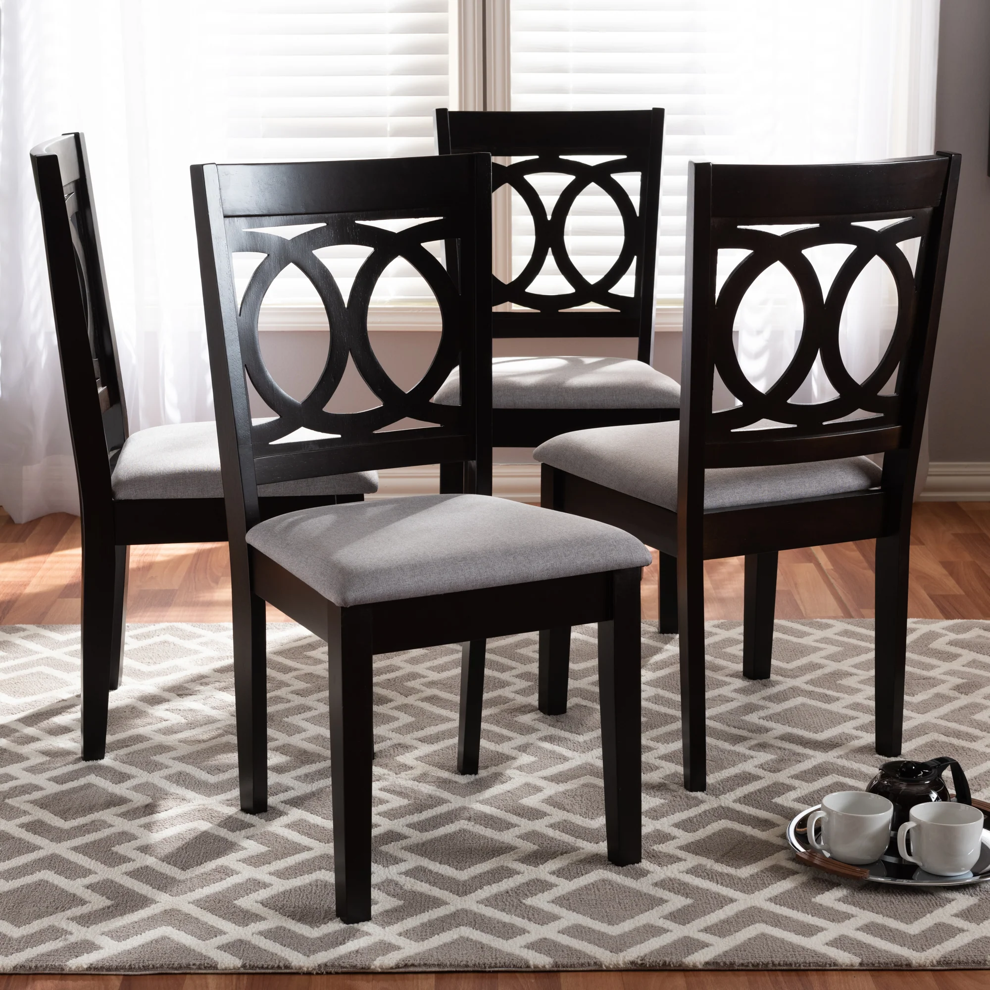 Baxton Studio Lenoir Modern and Contemporary Sand Fabric Upholstered Espresso Brown Finished Wood Dining Chair Set of 4 - Image 8