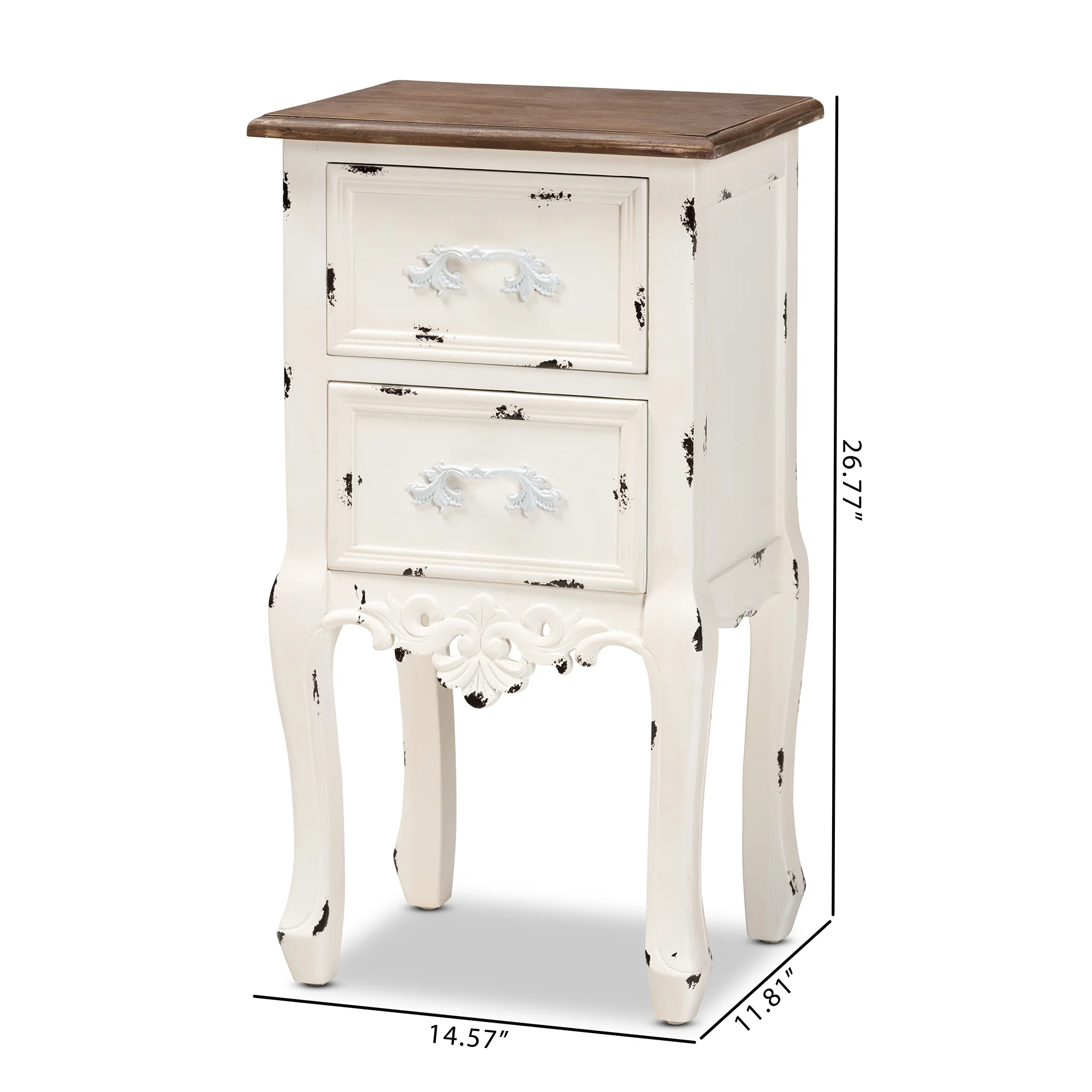 Baxton Studio Levron Classic and Traditional Two-Tone Walnut Brown and Antique White Finished Wood 2-Drawer End Table - Image 3