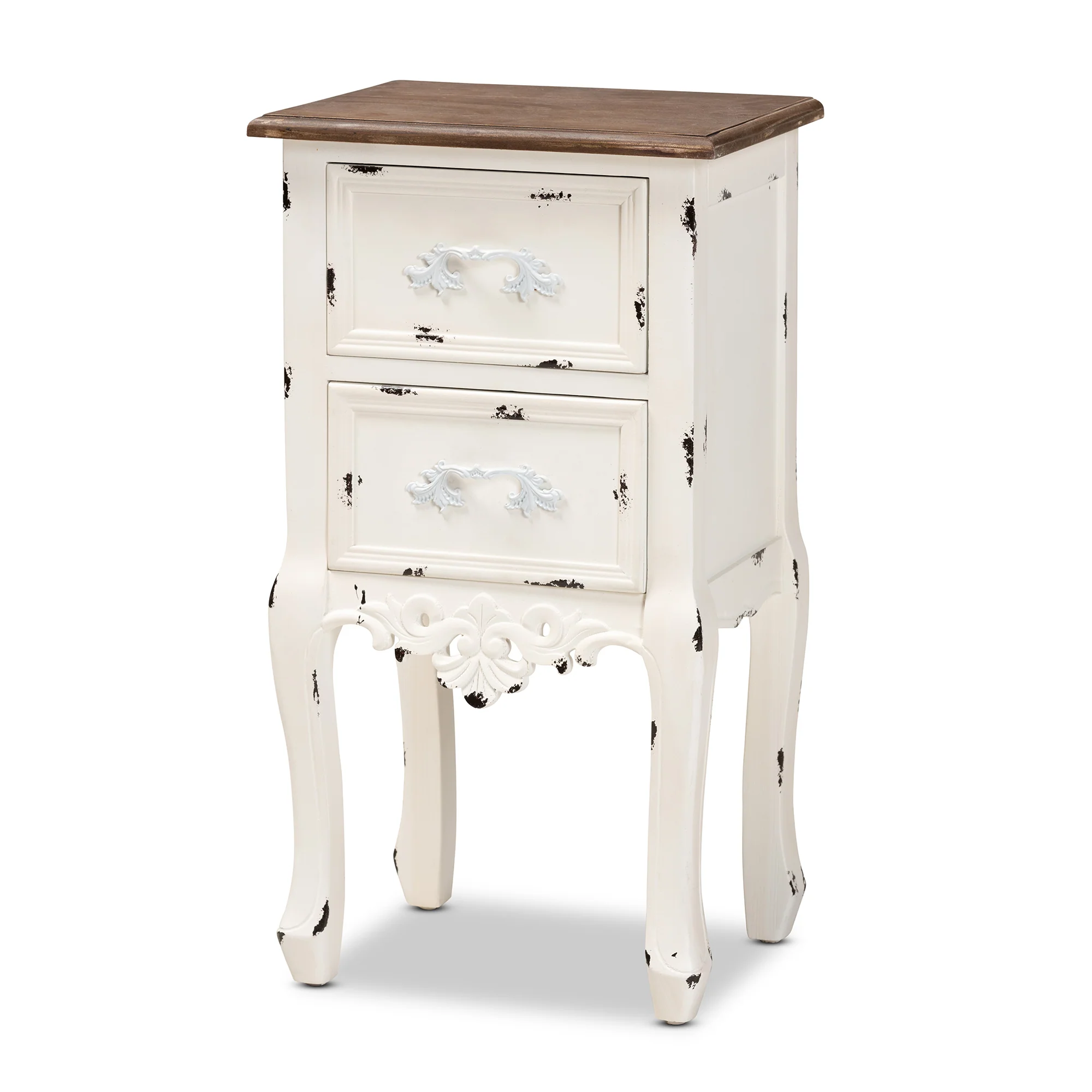 Baxton Studio Levron Classic and Traditional Two-Tone Walnut Brown and Antique White Finished Wood 2-Drawer End Table - Image 4