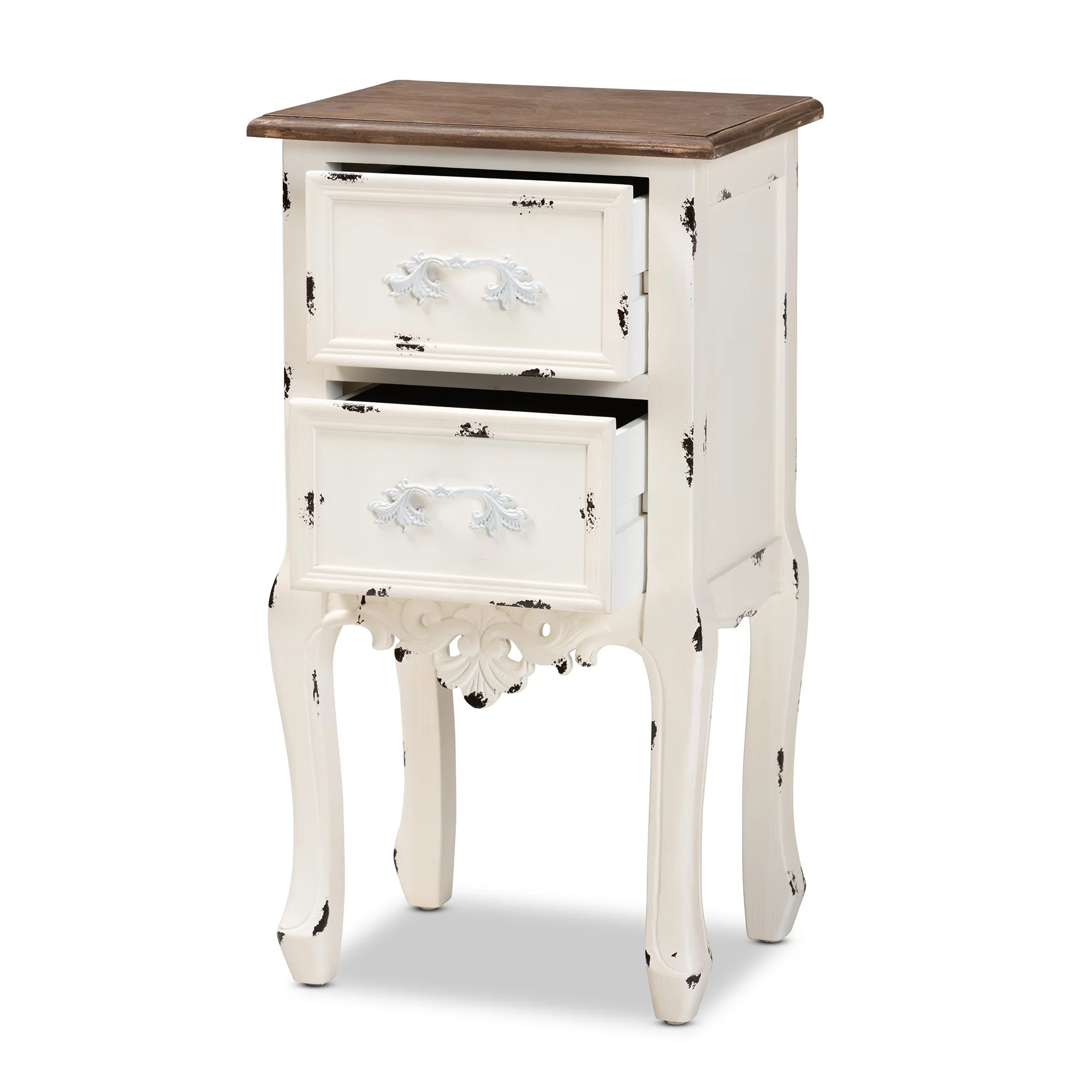 Baxton Studio Levron Classic and Traditional Two-Tone Walnut Brown and Antique White Finished Wood 2-Drawer End Table - Image 5