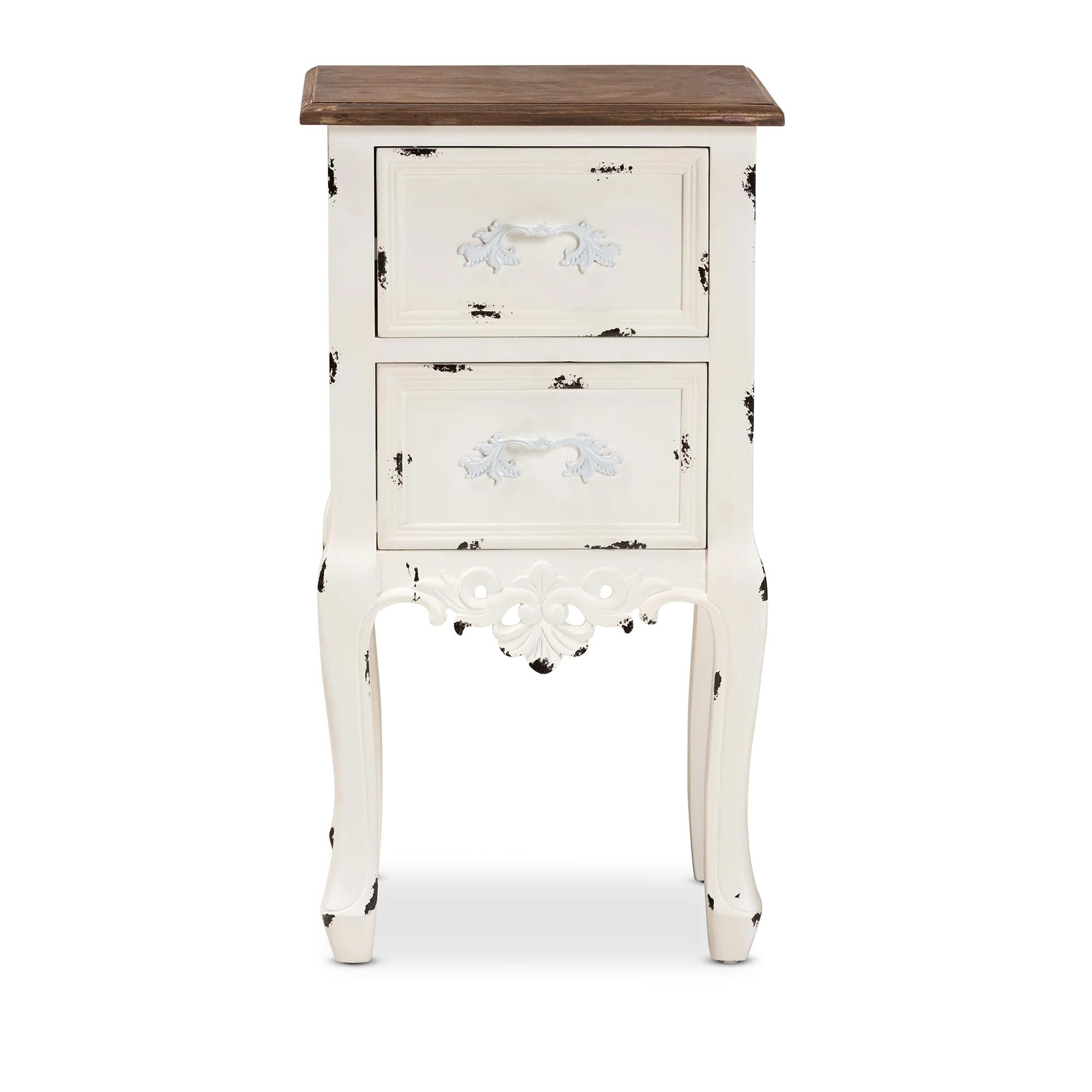 Baxton Studio Levron Classic and Traditional Two-Tone Walnut Brown and Antique White Finished Wood 2-Drawer End Table - Image 6
