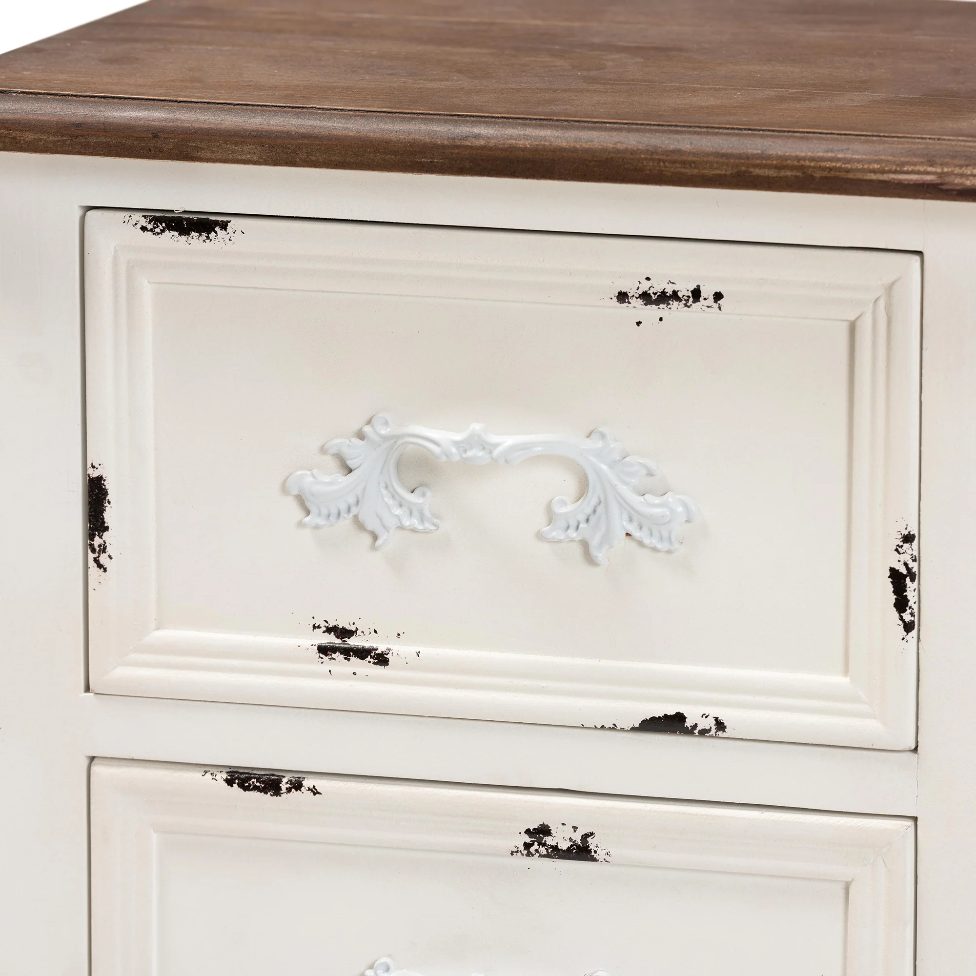 Baxton Studio Levron Classic and Traditional Two-Tone Walnut Brown and Antique White Finished Wood 2-Drawer End Table - Image 8