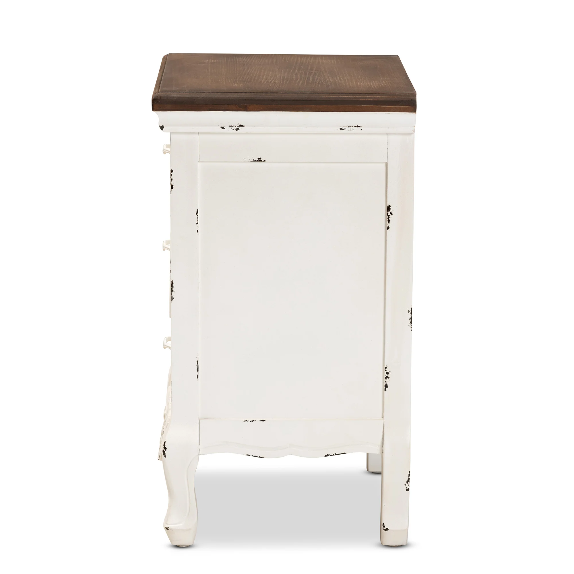 Baxton Studio Levron Classic and Traditional Walnut Brown and Antique White Finished Wood 3-Drawer End Table - Image 7