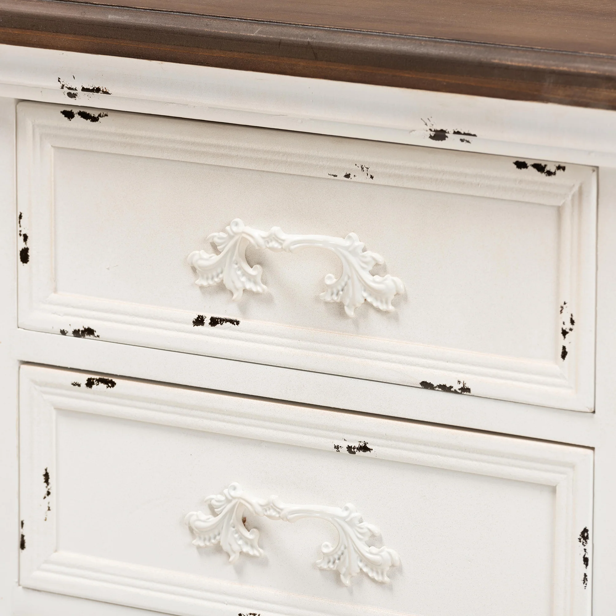 Baxton Studio Levron Classic and Traditional Walnut Brown and Antique White Finished Wood 3-Drawer End Table - Image 8