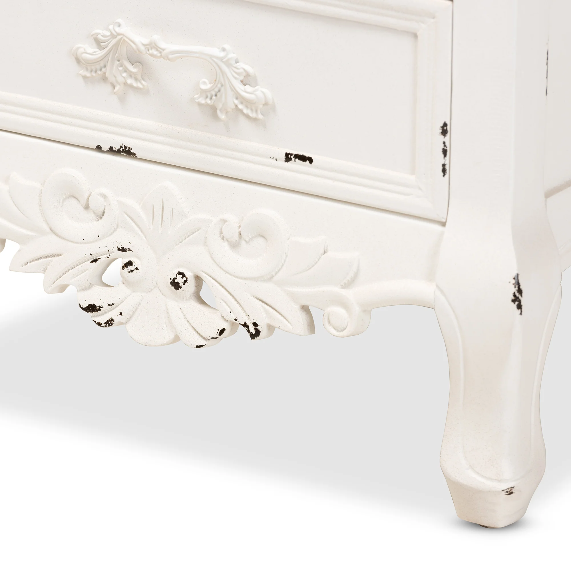 Baxton Studio Levron Classic and Traditional Walnut Brown and Antique White Finished Wood 3-Drawer End Table - Image 9