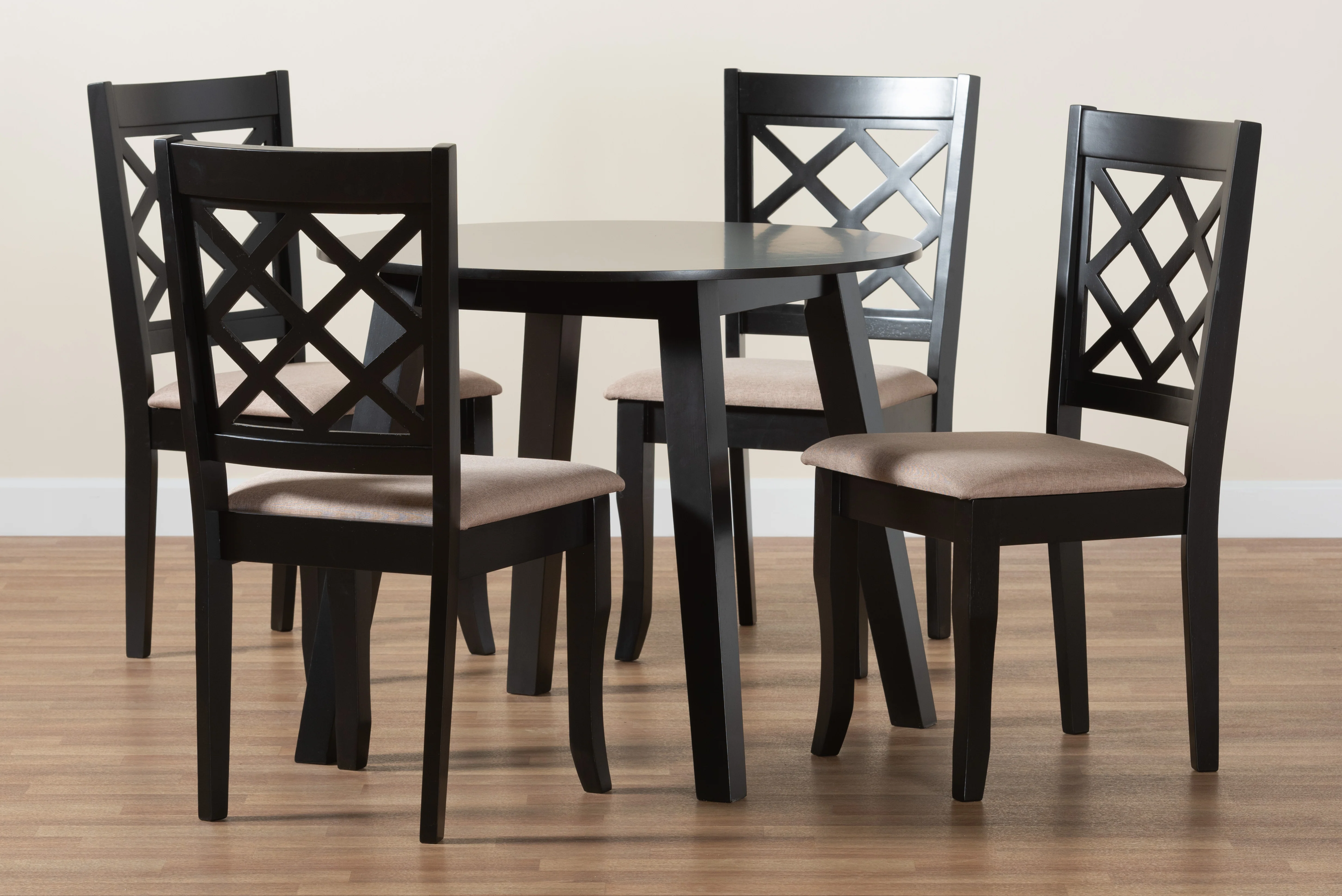 Baxton Studio Lexi Modern Beige Fabric and Dark Brown Finished Wood 5-Piece Dining Set - Image 2