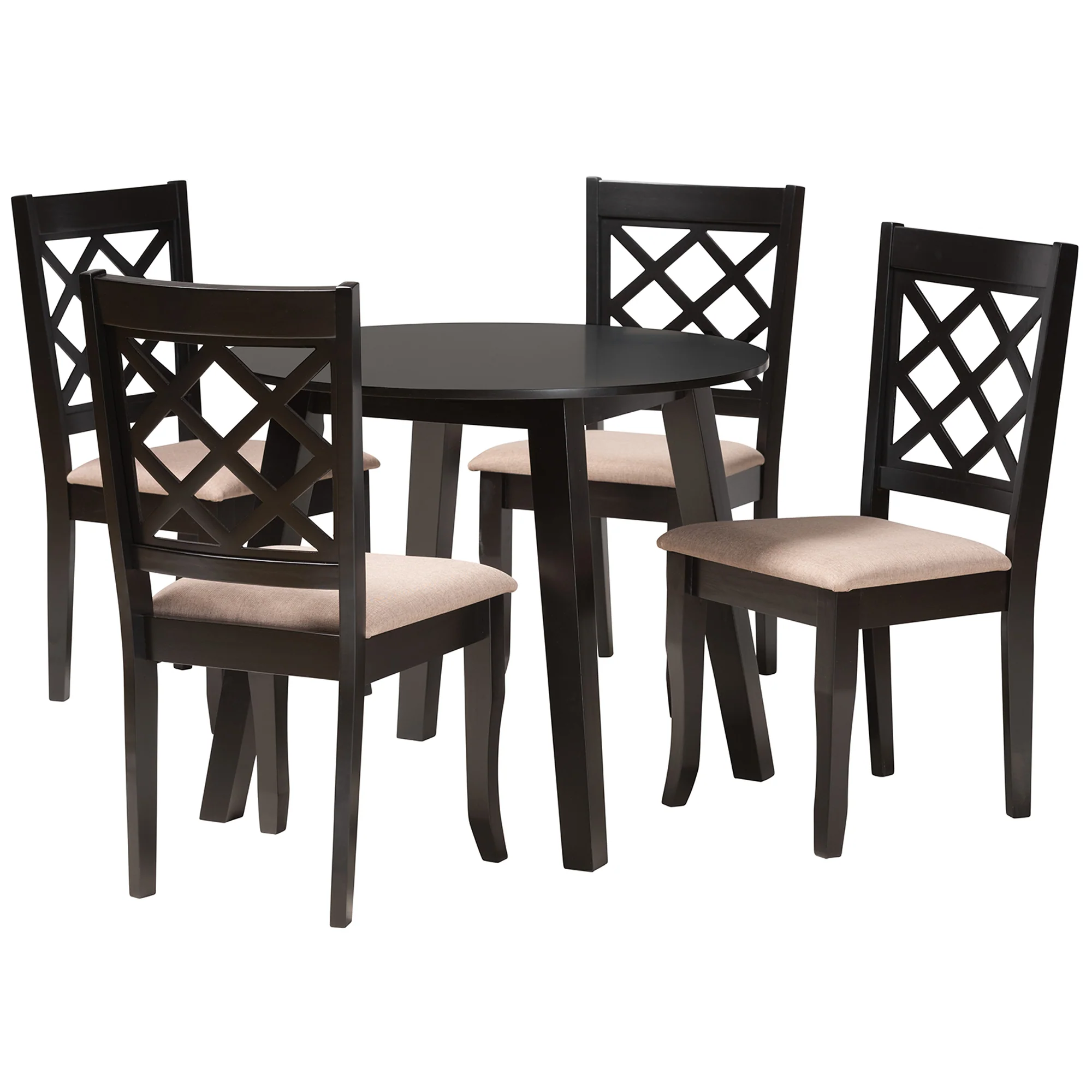 Baxton Studio Lexi Modern Beige Fabric and Dark Brown Finished Wood 5-Piece Dining Set - Image 4