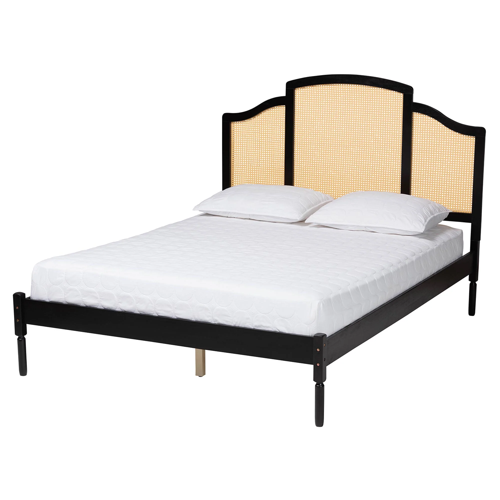 Baxton Studio Librina Classic and Traditional Black Finished Wood Queen Size Platform Bed with Woven Rattan - Image 2